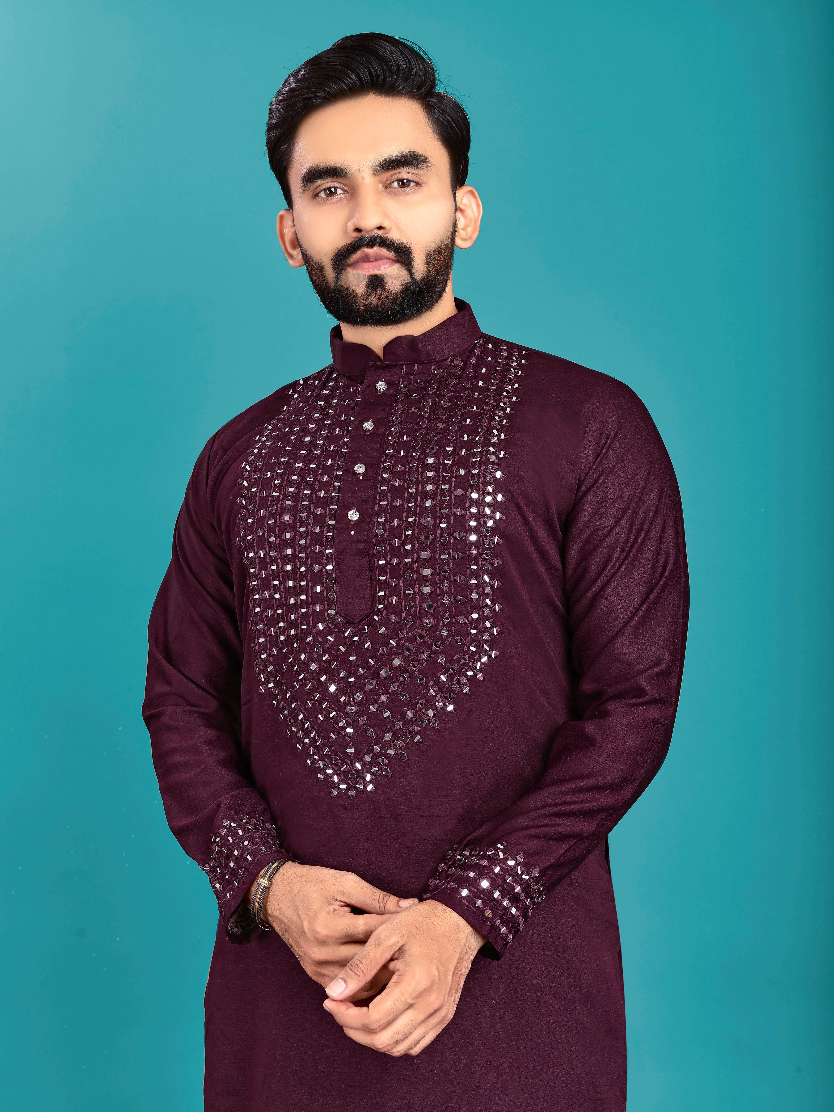 Kohinoor Kurta with Real Mirror Handwork Maroon