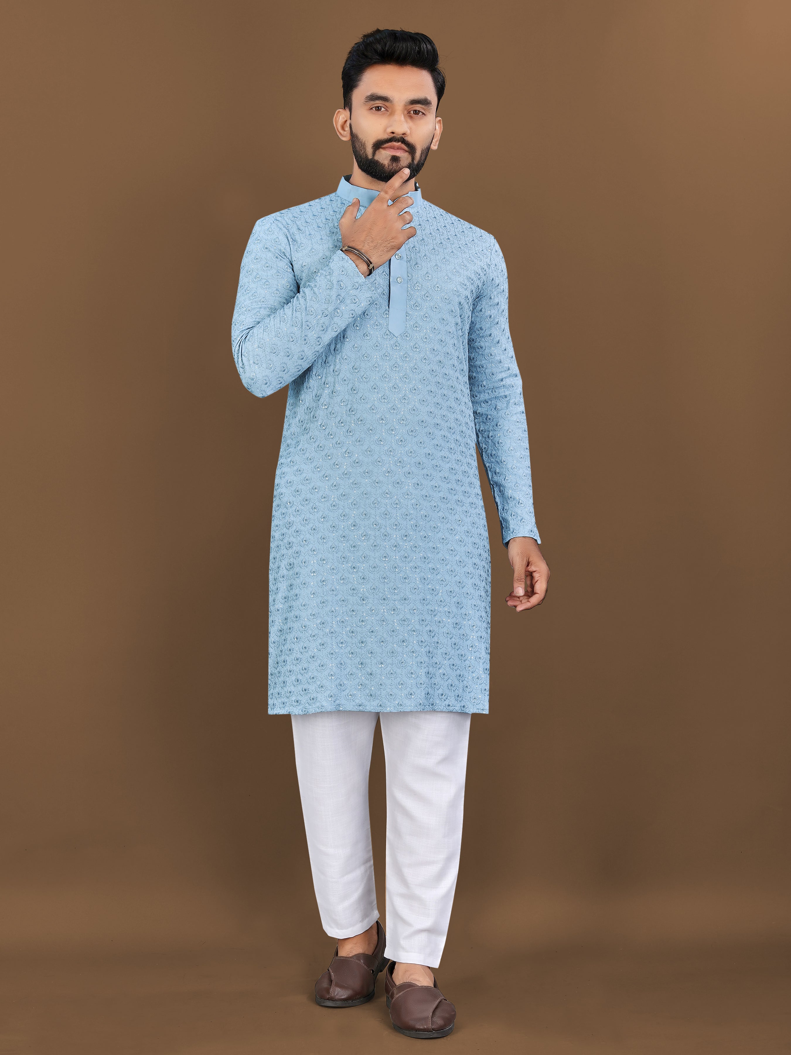Men’s Lotus Rayon Kurta Sky