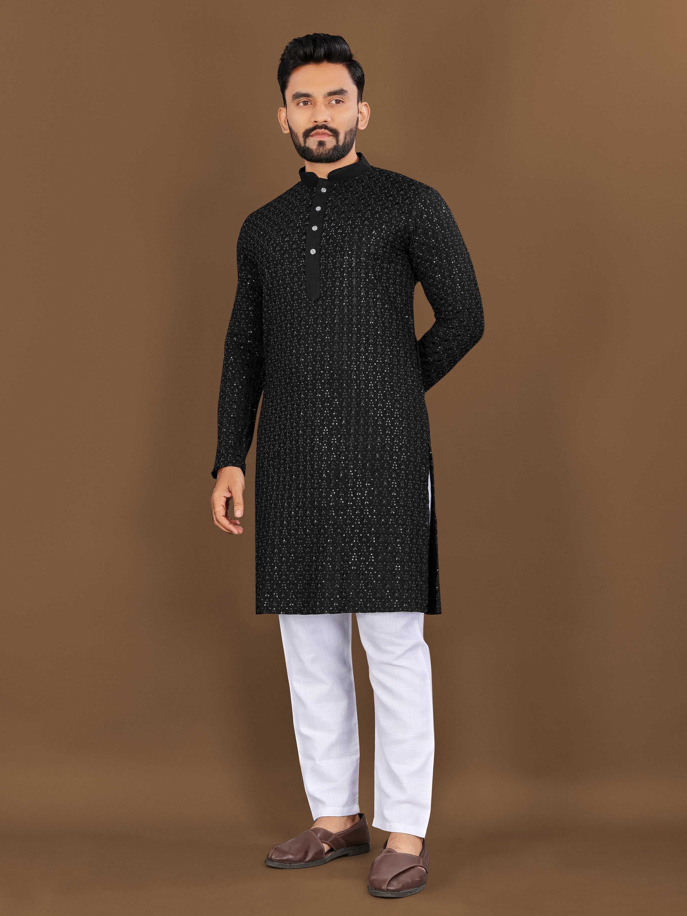 Men’s Lotus Rayon Kurta Black