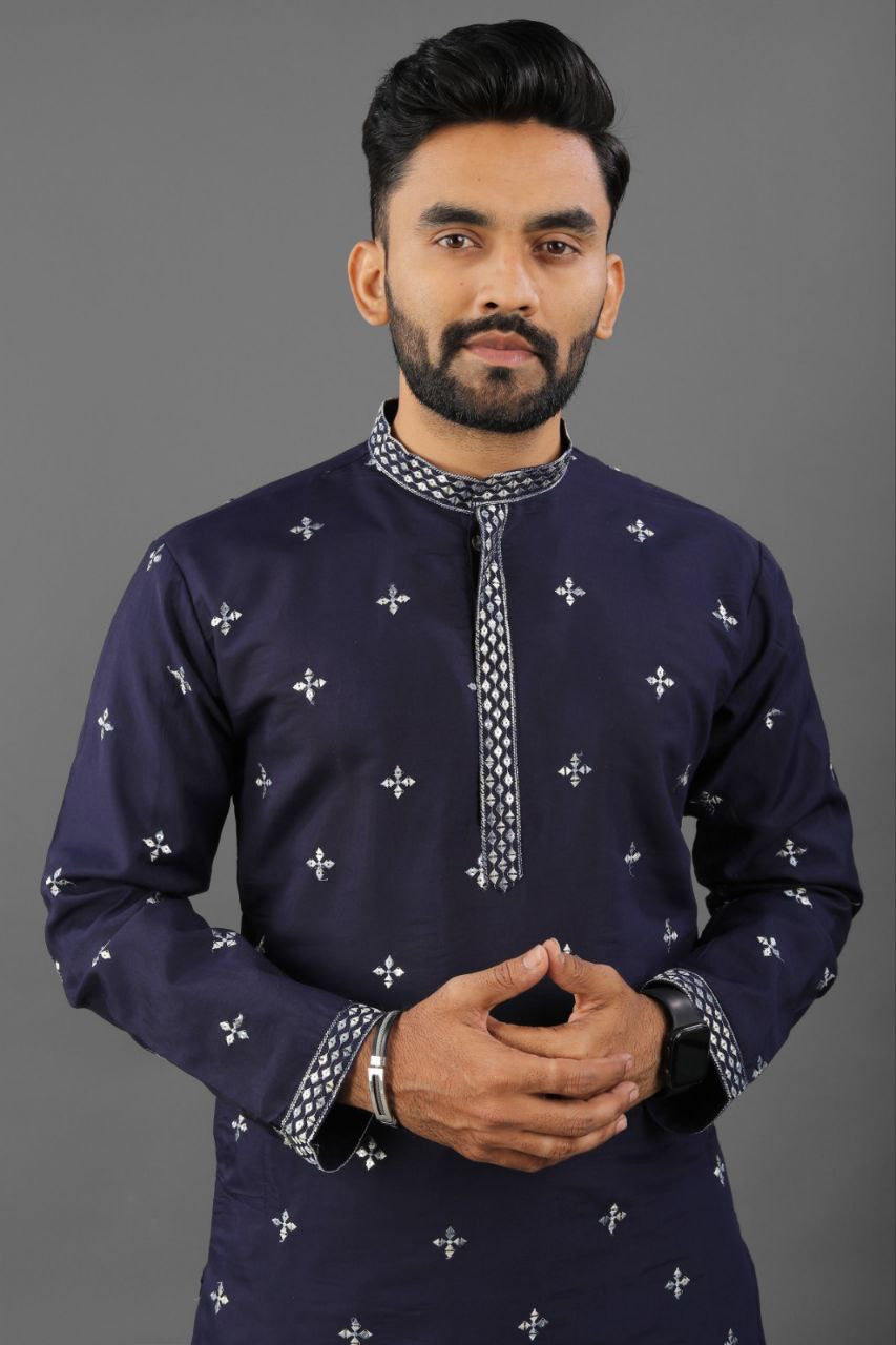 Men's Heritage Glory Russian Silk Blue Kurta Set