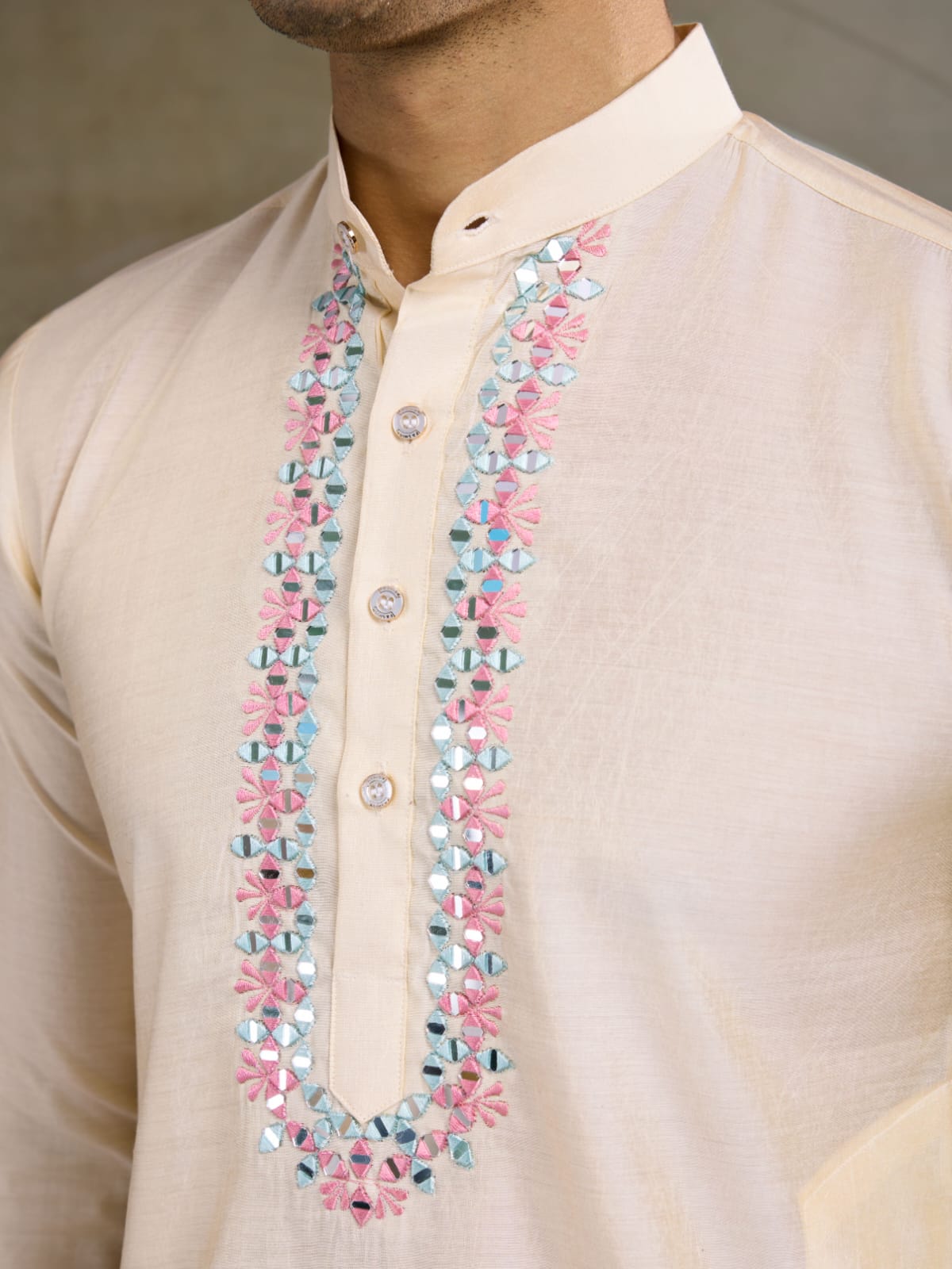 Royal Charm Viscose Silk Cream Kurta Koti Set