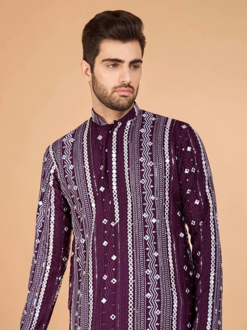 Men's Majestic Charm Silk Cotton Wine Kurta