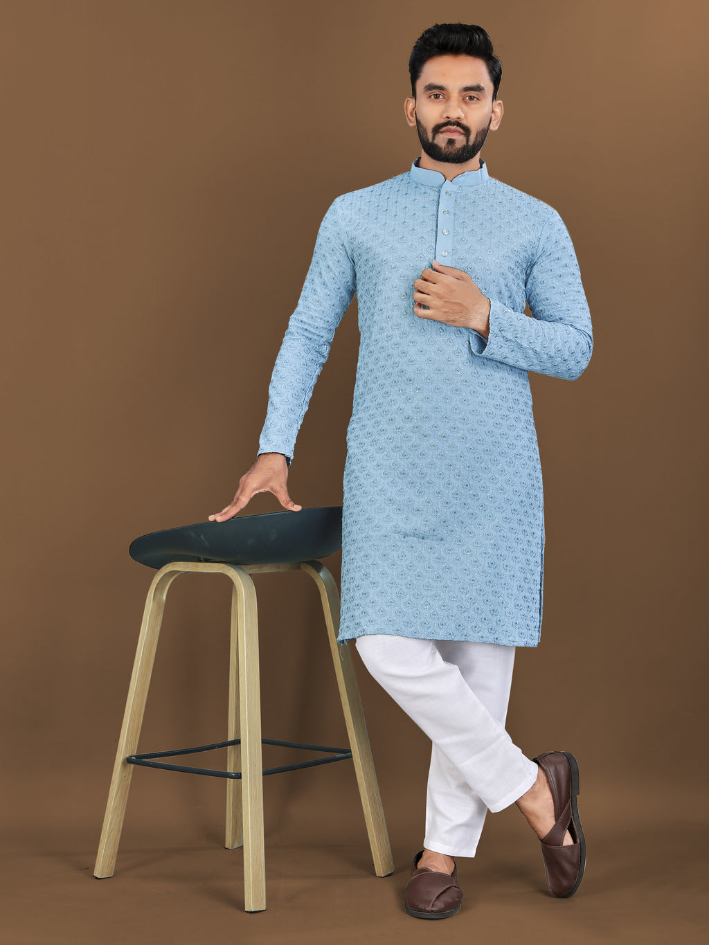 Men’s Lotus Rayon Kurta Sky