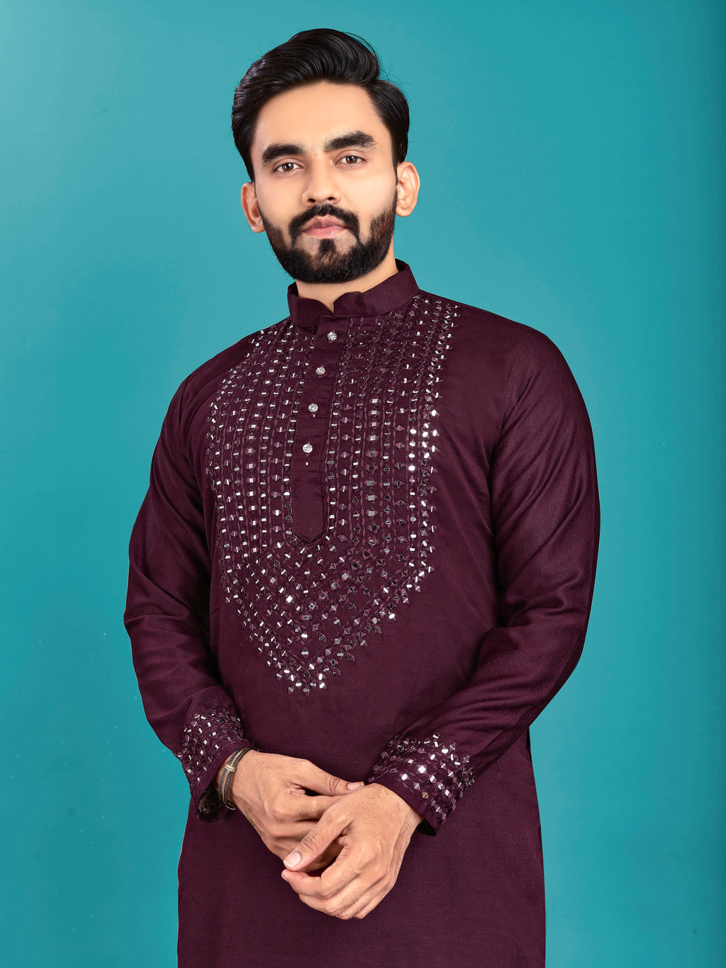 Kohinoor Kurta with Real Mirror Handwork Maroon