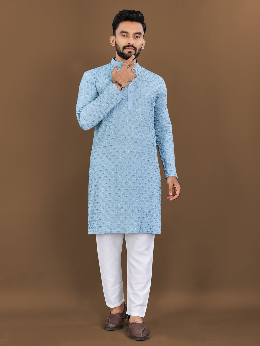 Men’s Lotus Rayon Kurta Sky