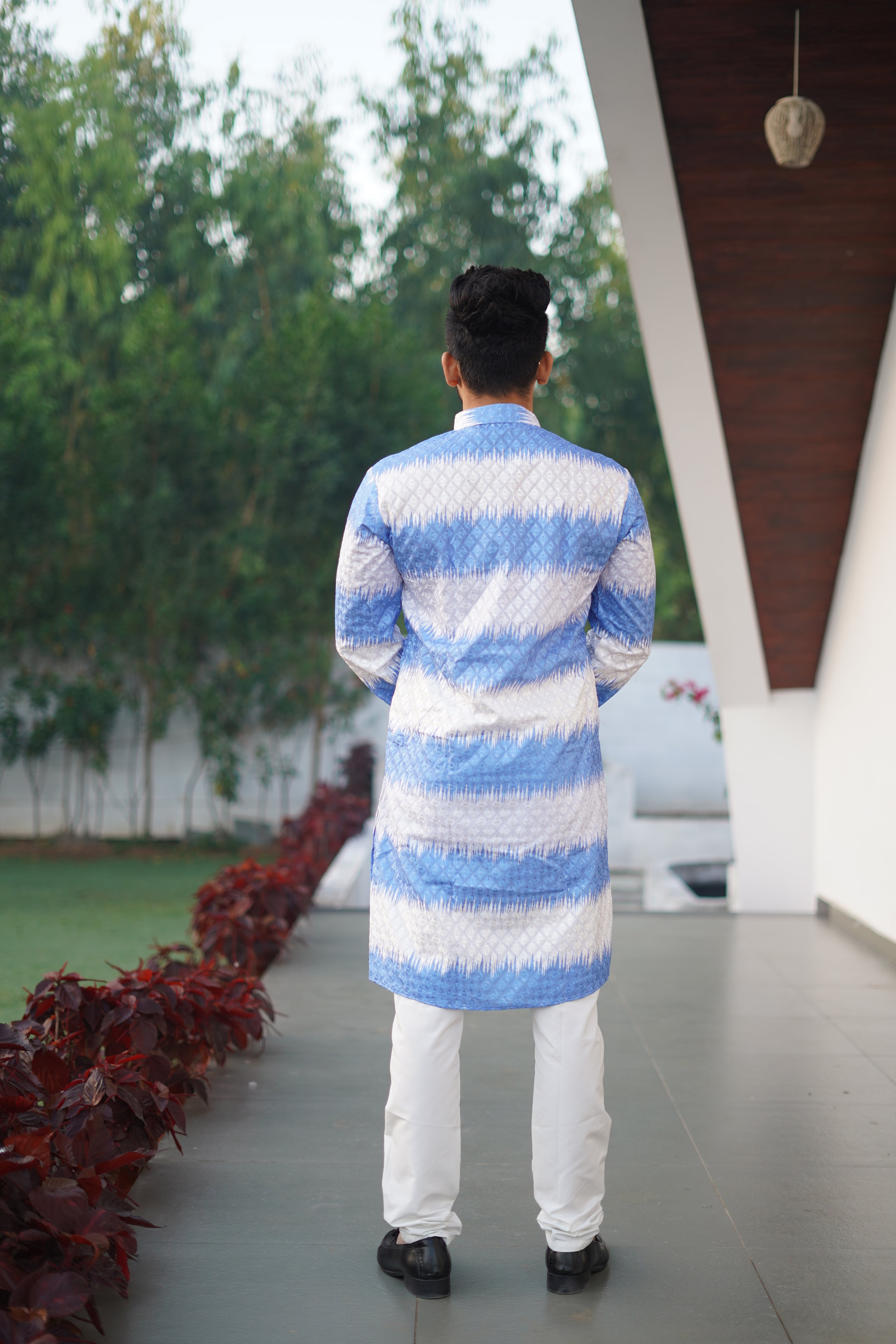 Men's Rainbow Print Cotton Kurta Sky Ocean