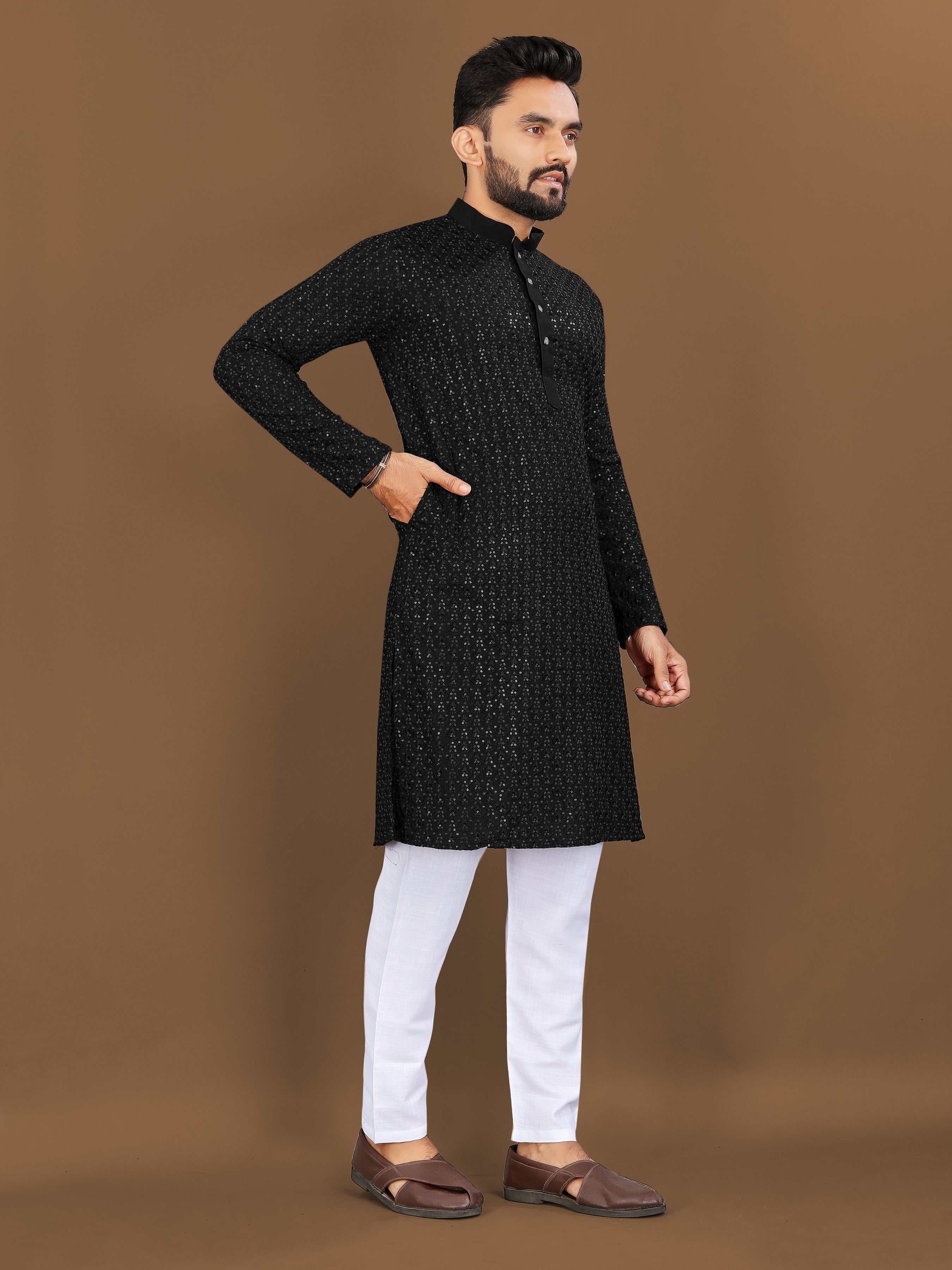 Men’s Lotus Rayon Kurta Black
