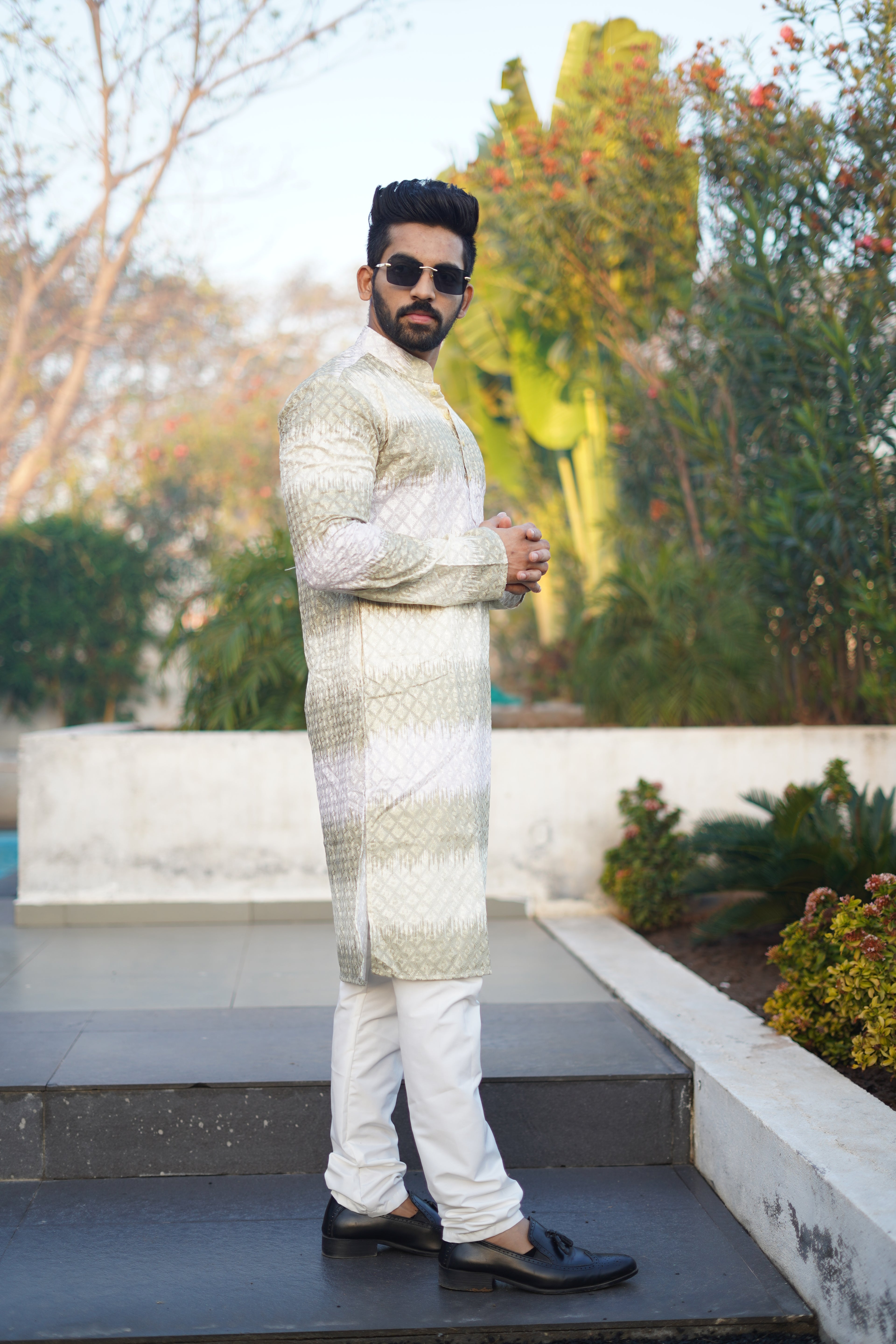 Men's Rainbow Print Cotton Kurta Light Green