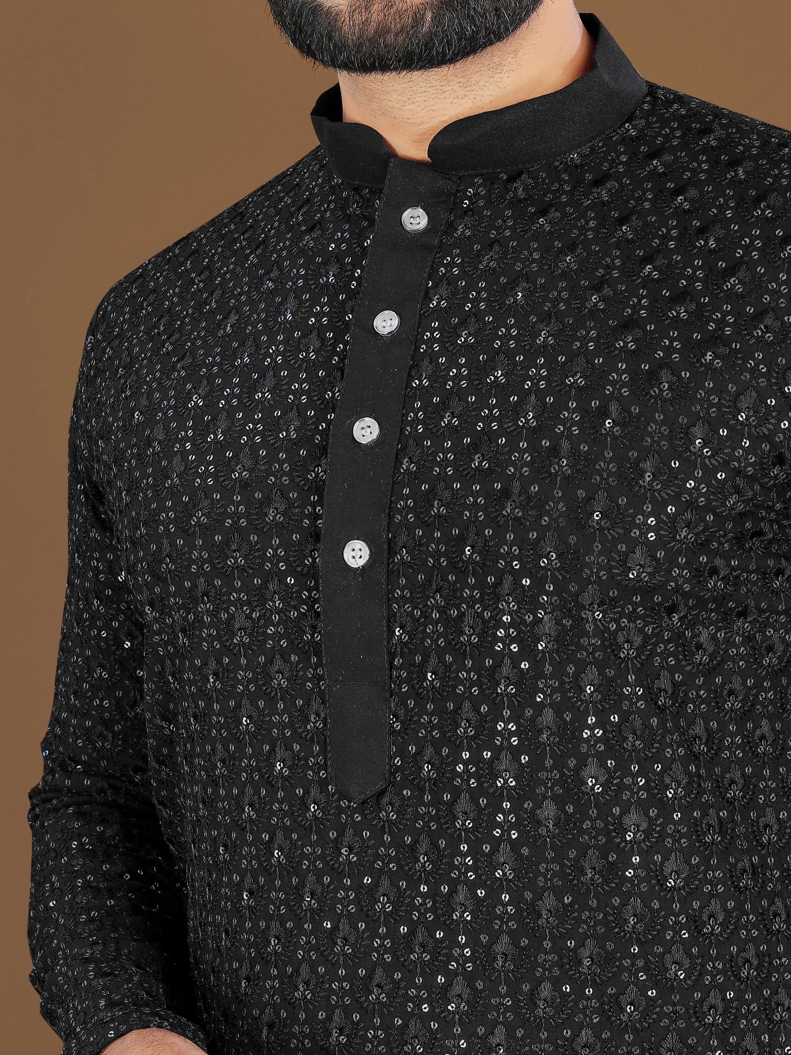 Men’s Lotus Rayon Kurta Black