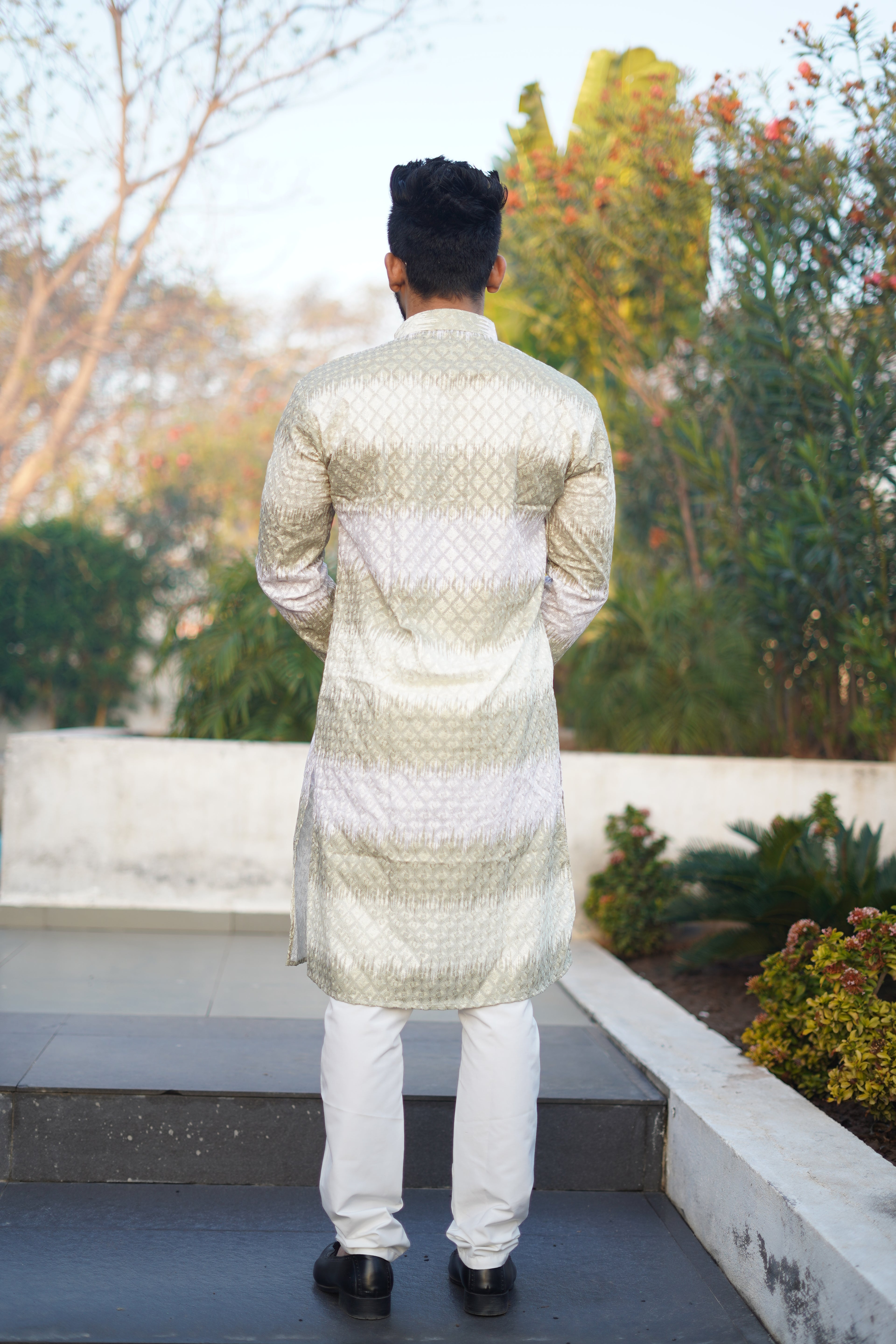Men's Rainbow Print Cotton Kurta Light Green