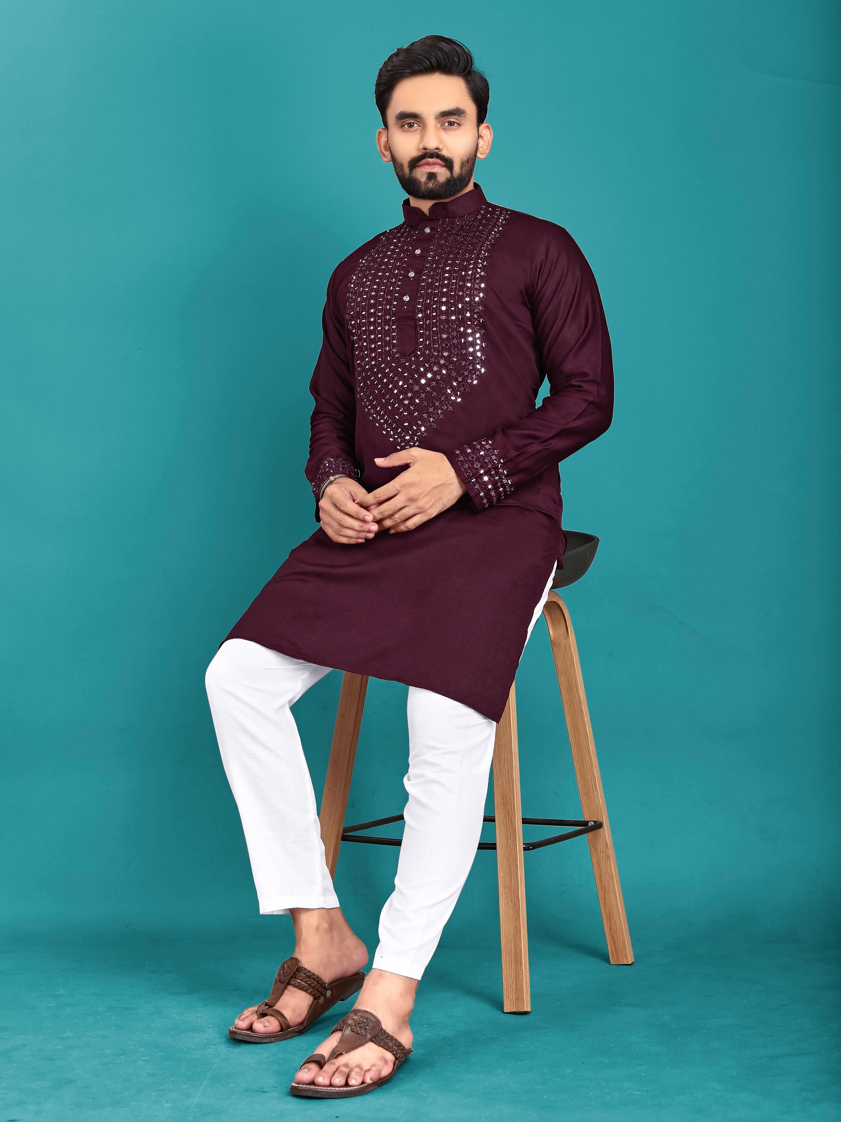 Kohinoor Kurta with Real Mirror Handwork Maroon