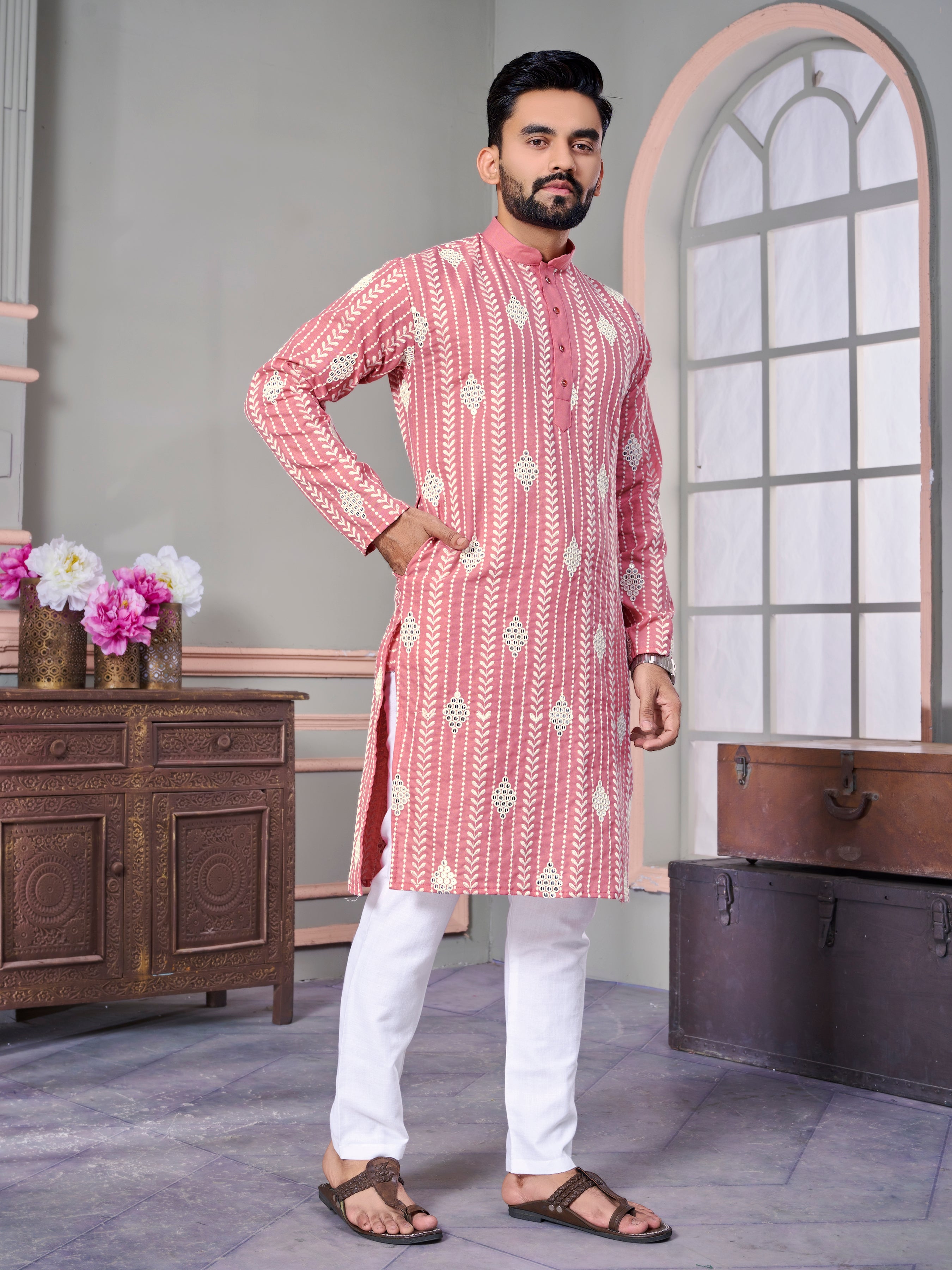 Van-Tara Luxe Linen Pink Kurta