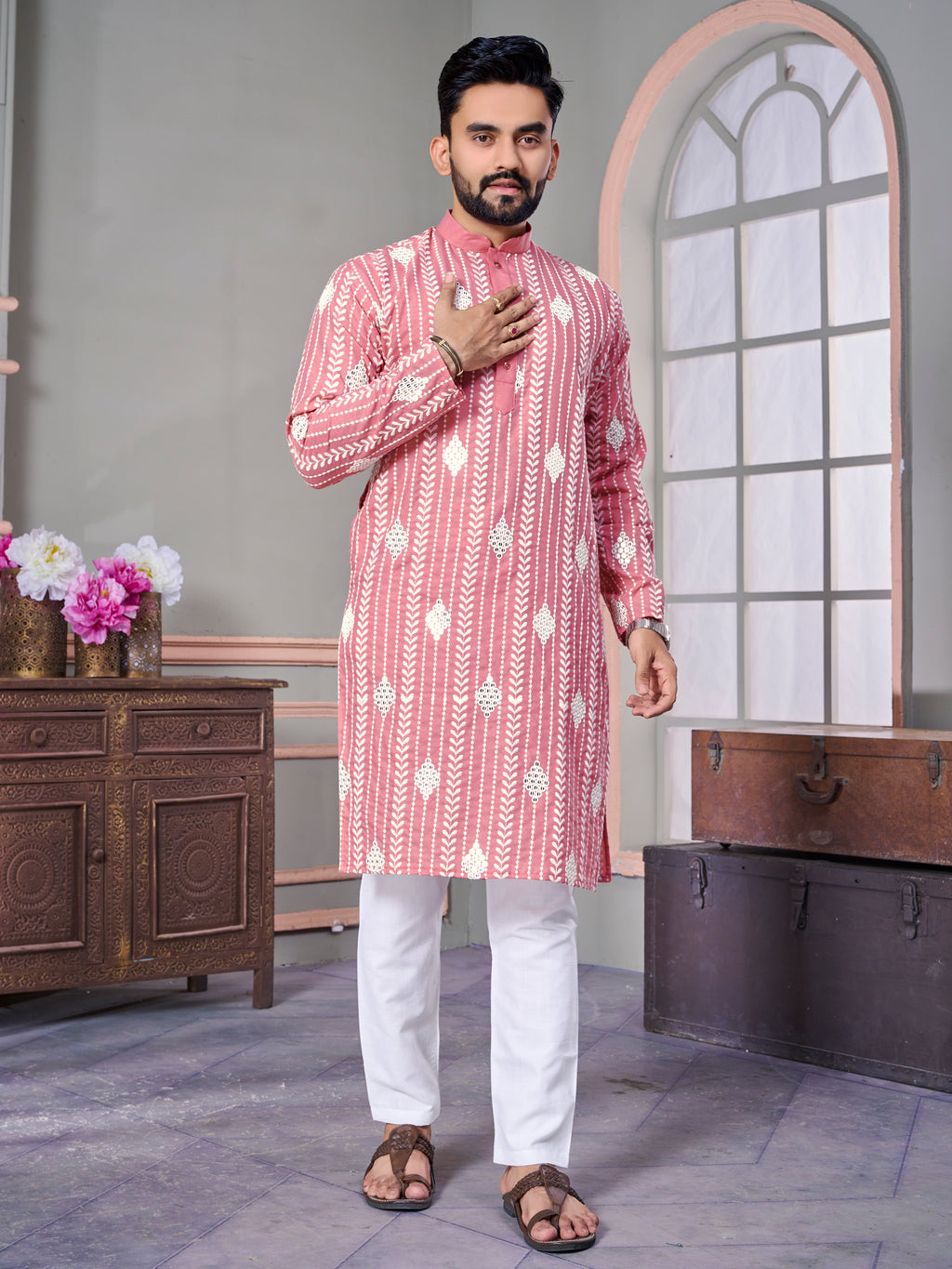 Van-Tara Luxe Linen Pink Kurta