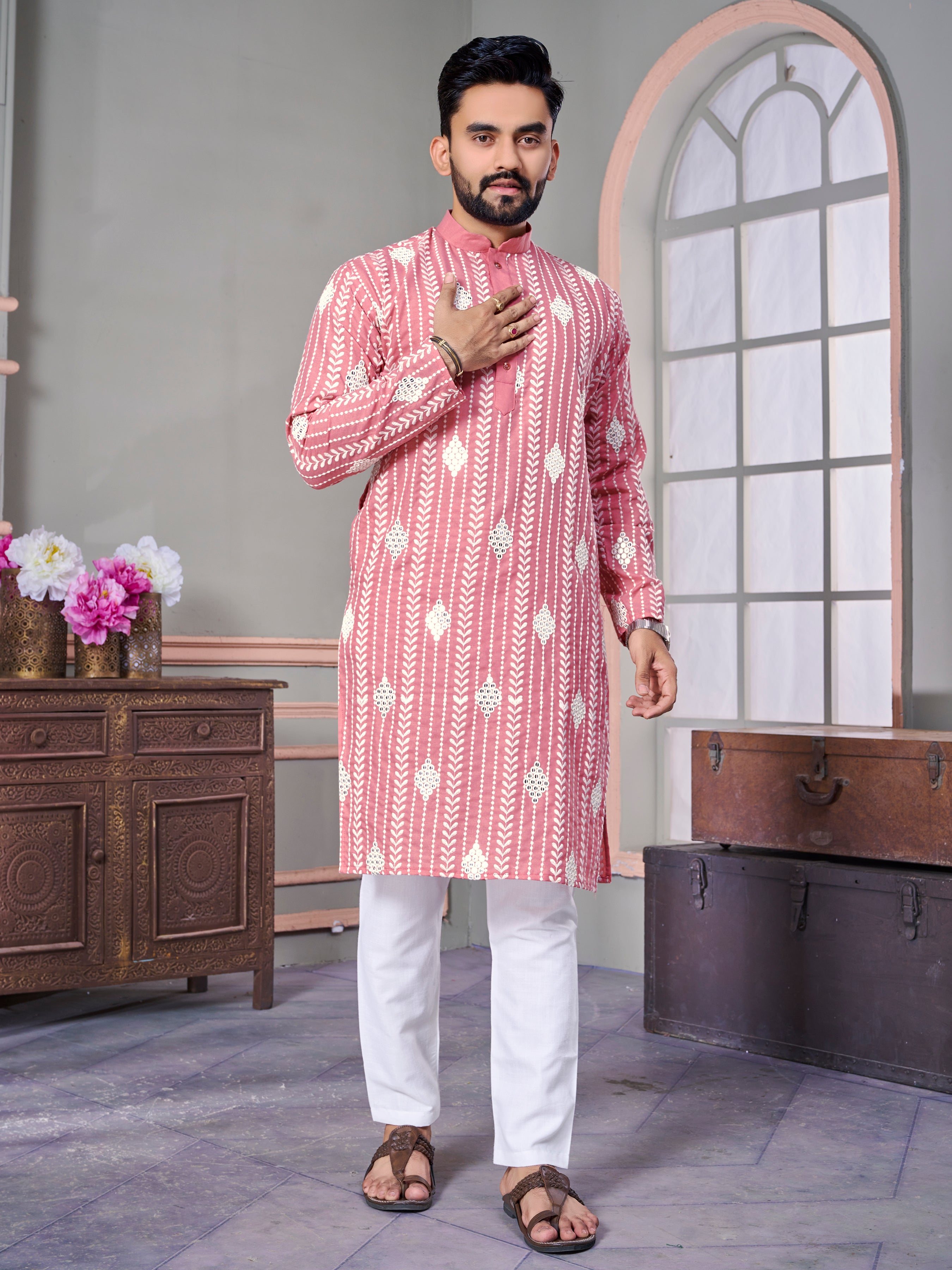 Van-Tara Luxe Linen Pink Kurta