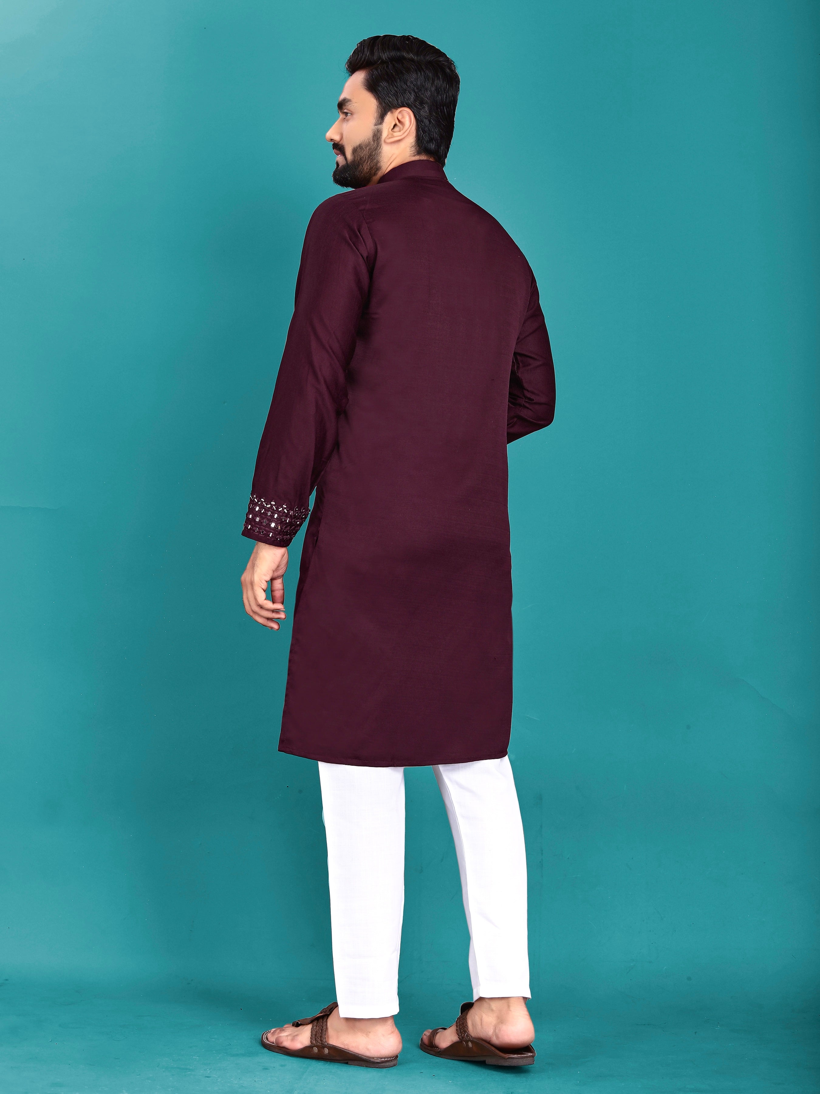 Kohinoor Kurta with Real Mirror Handwork Maroon