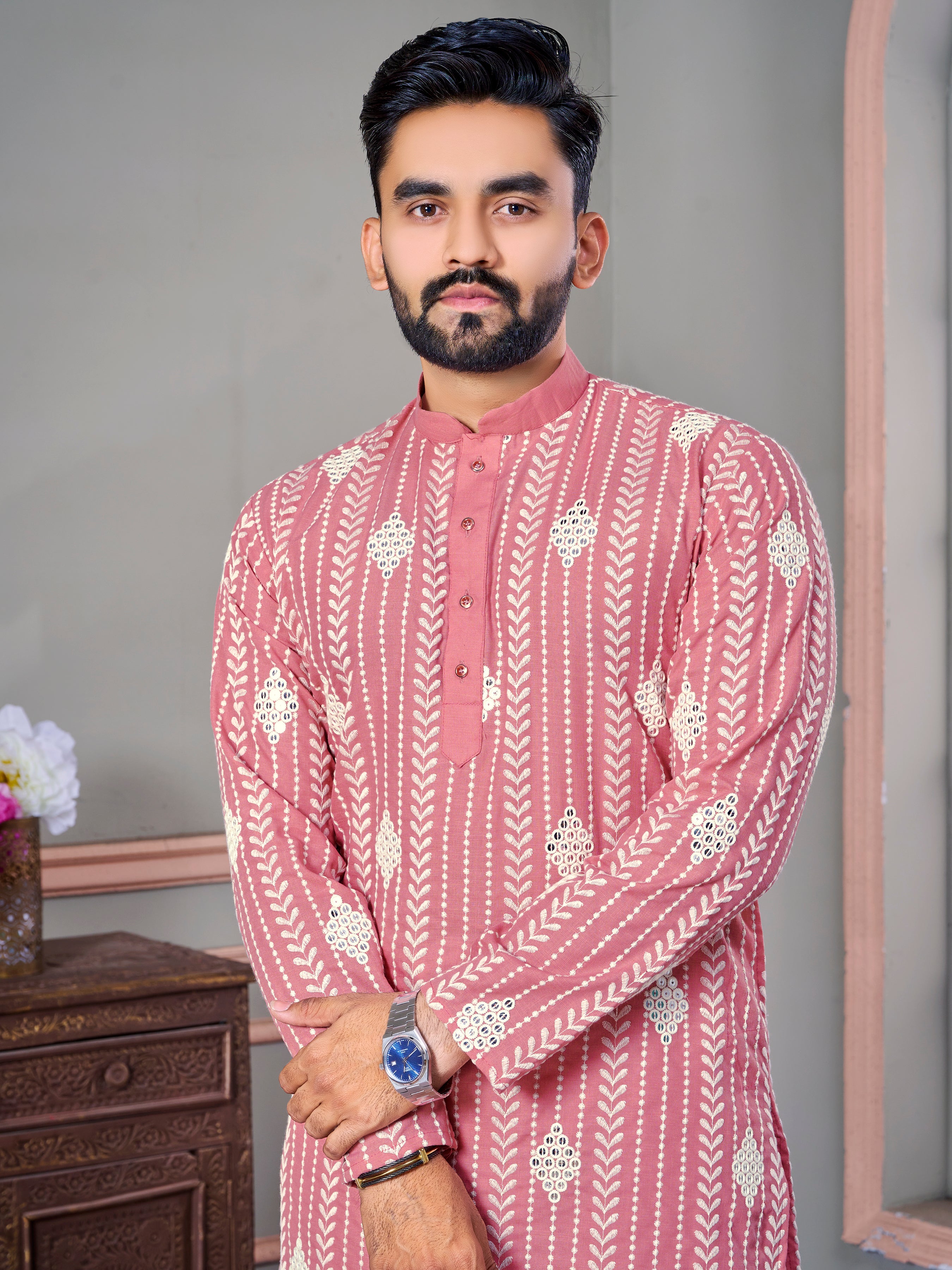 Van-Tara Luxe Linen Pink Kurta