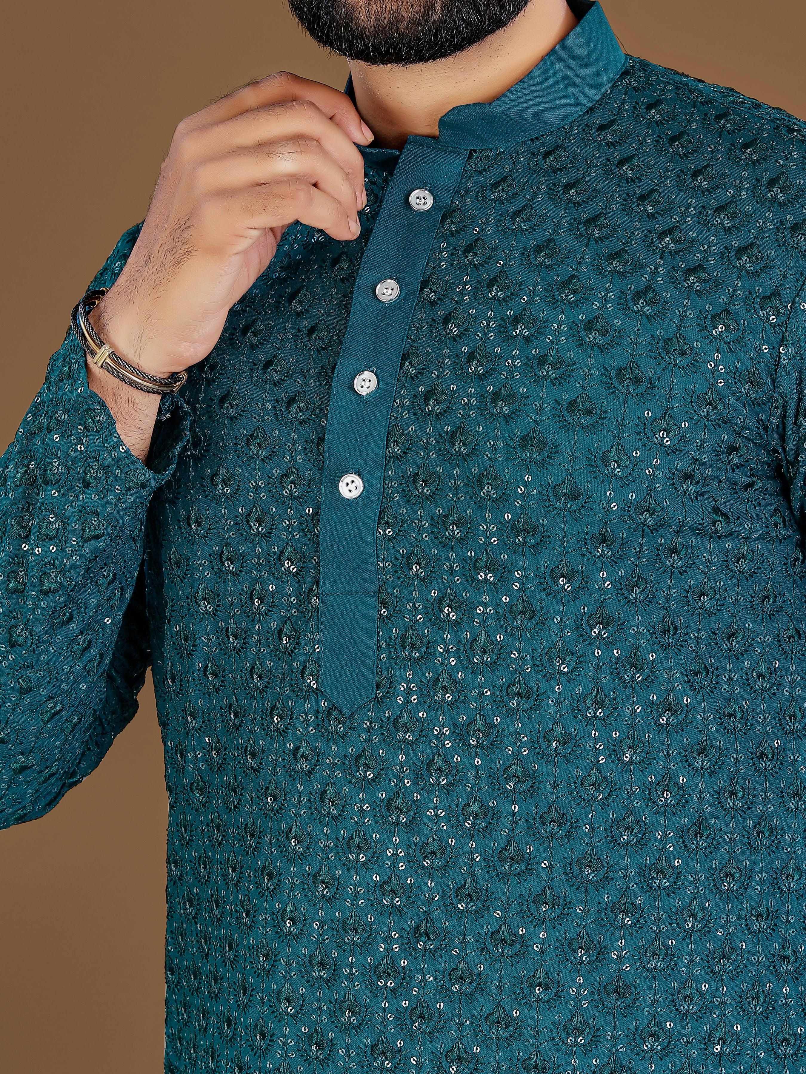 Men’s Lotus Rayon Kurta Bottle Green