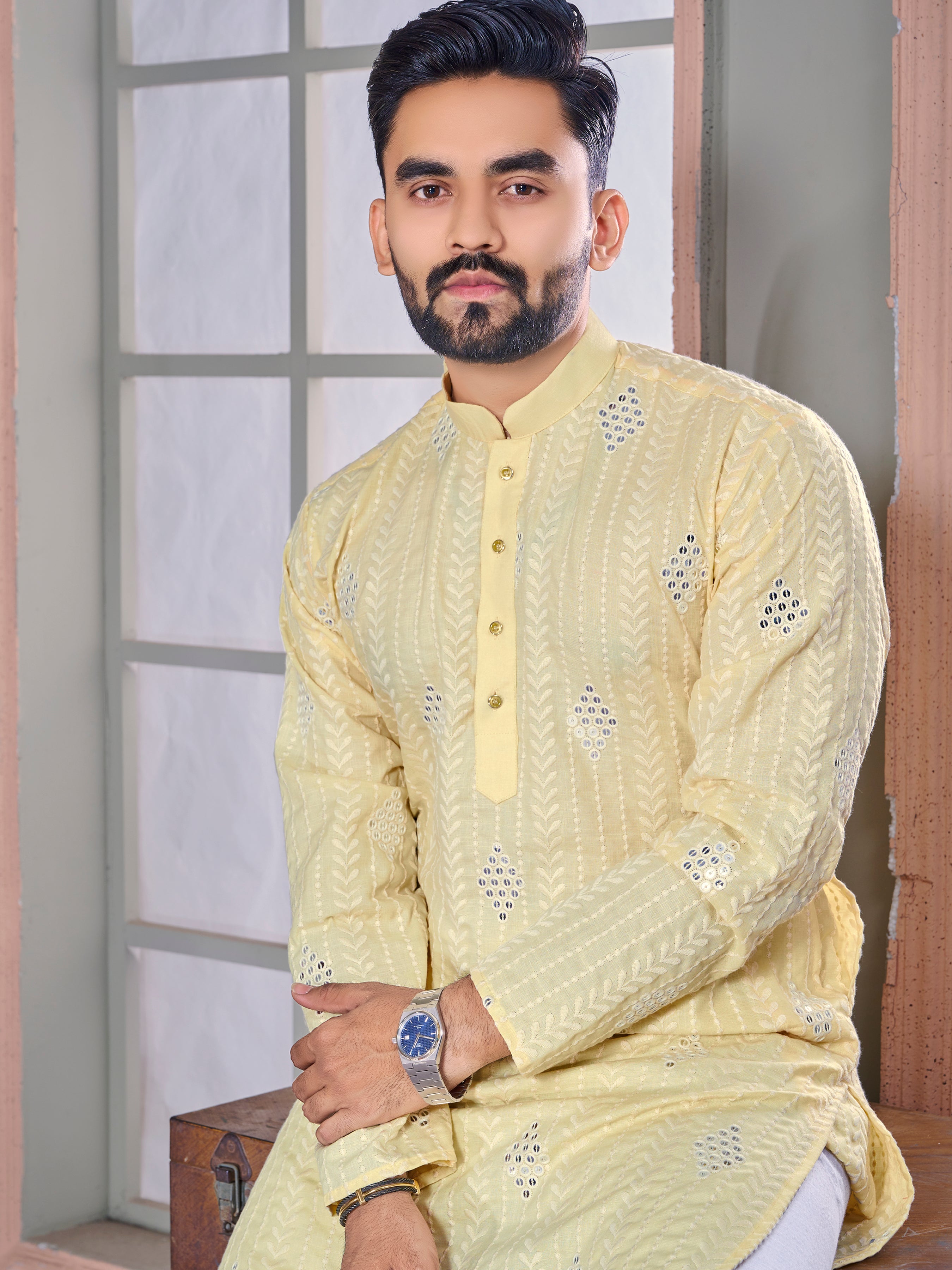 Van-Tara Luxe Linen Yellow Kurta
