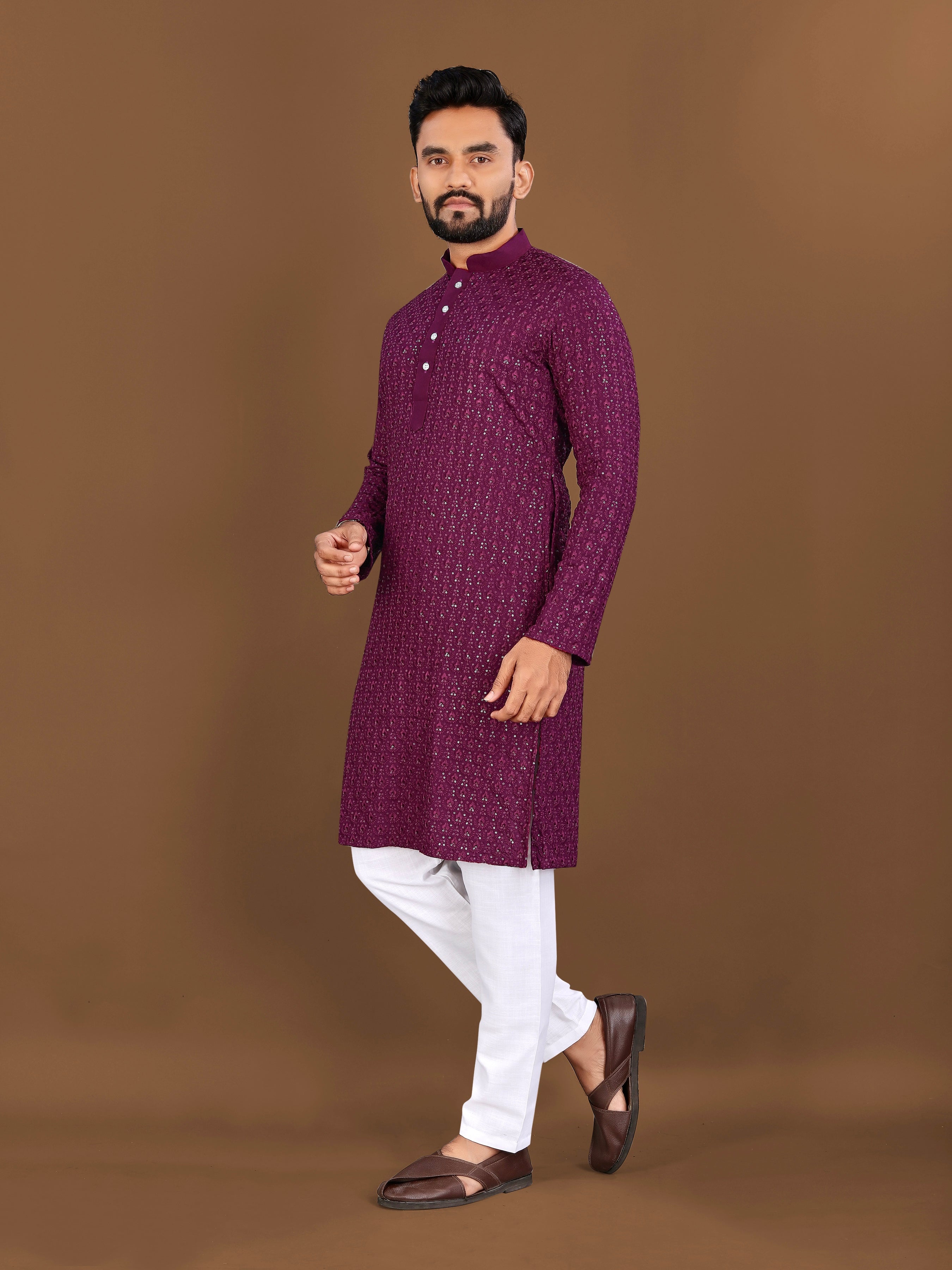 Men’s Lotus Rayon Kurta Wine