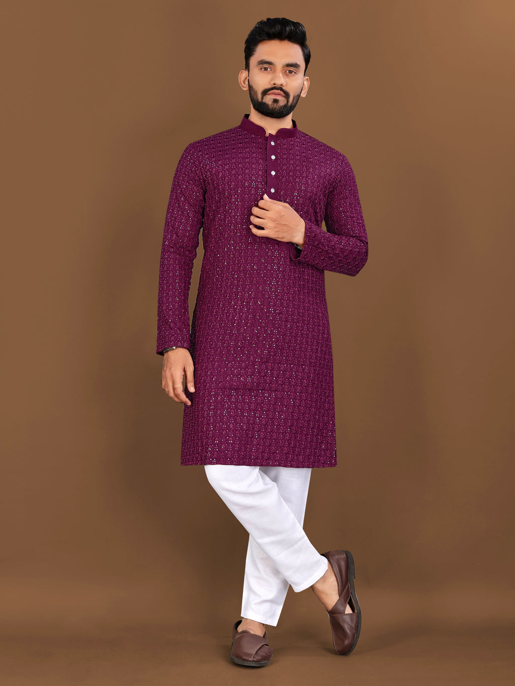 Men’s Lotus Rayon Kurta Wine