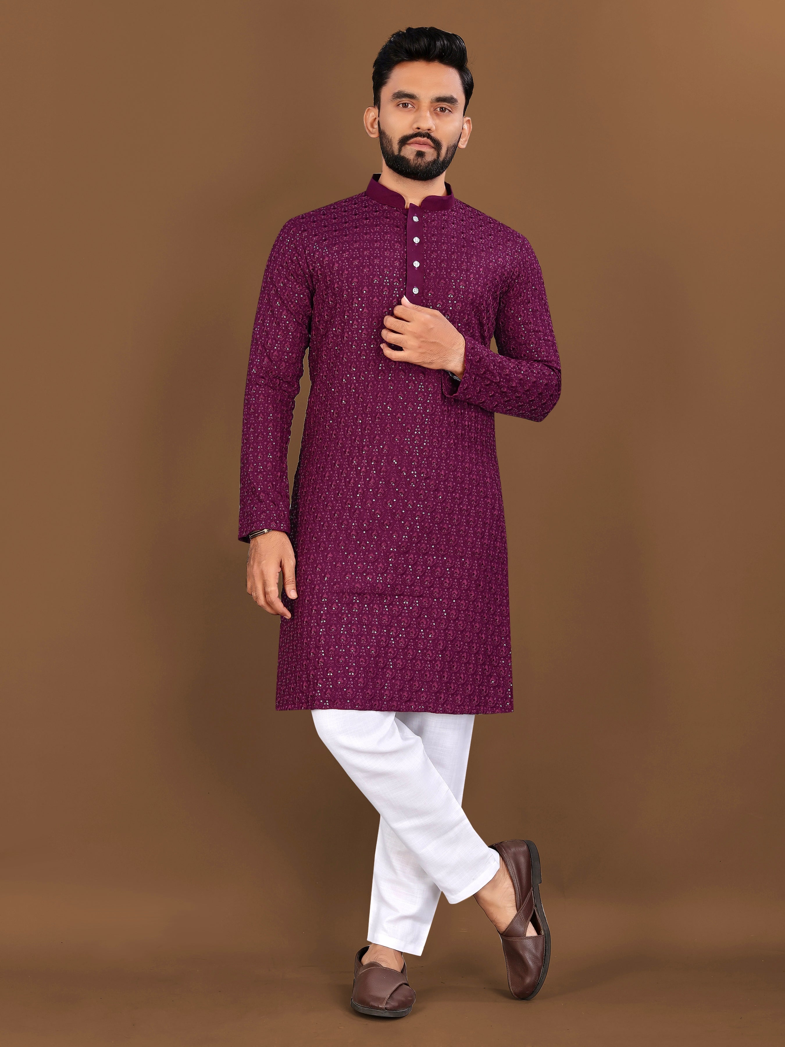 Men’s Lotus Rayon Kurta Wine