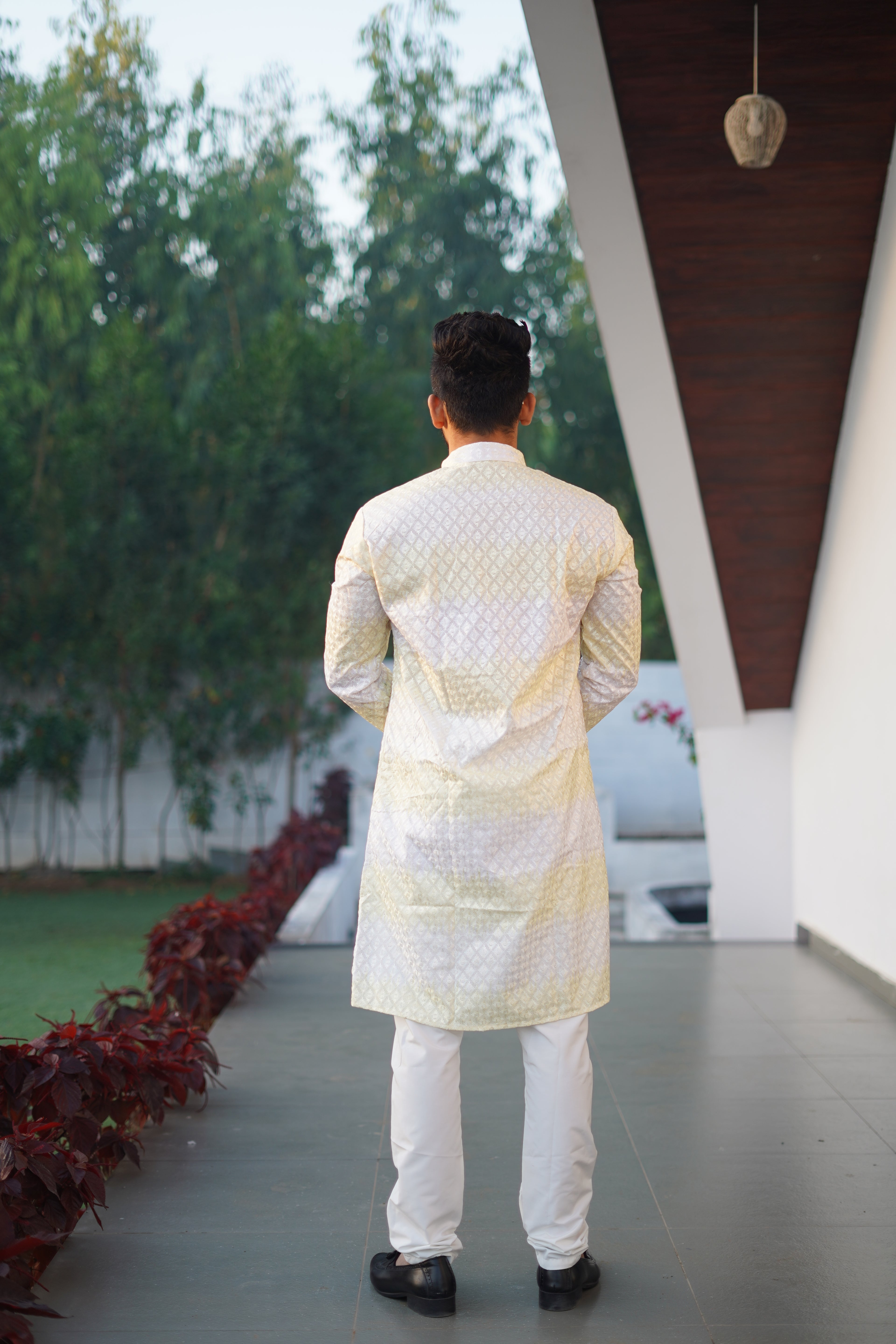 Men's Rainbow Print Cotton Kurta Off White