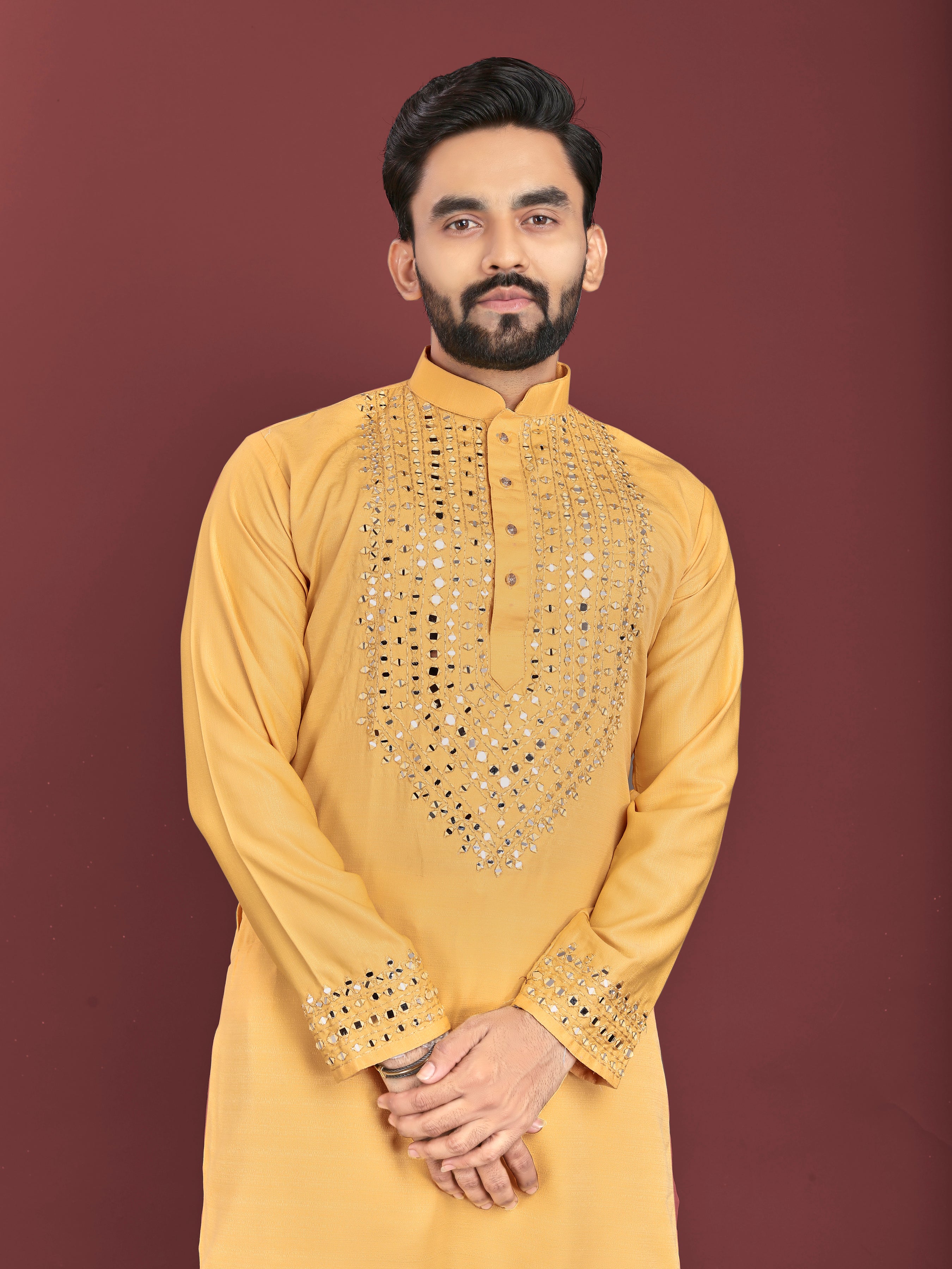 Kohinoor Kurta with Real Mirror Handwork Yellow