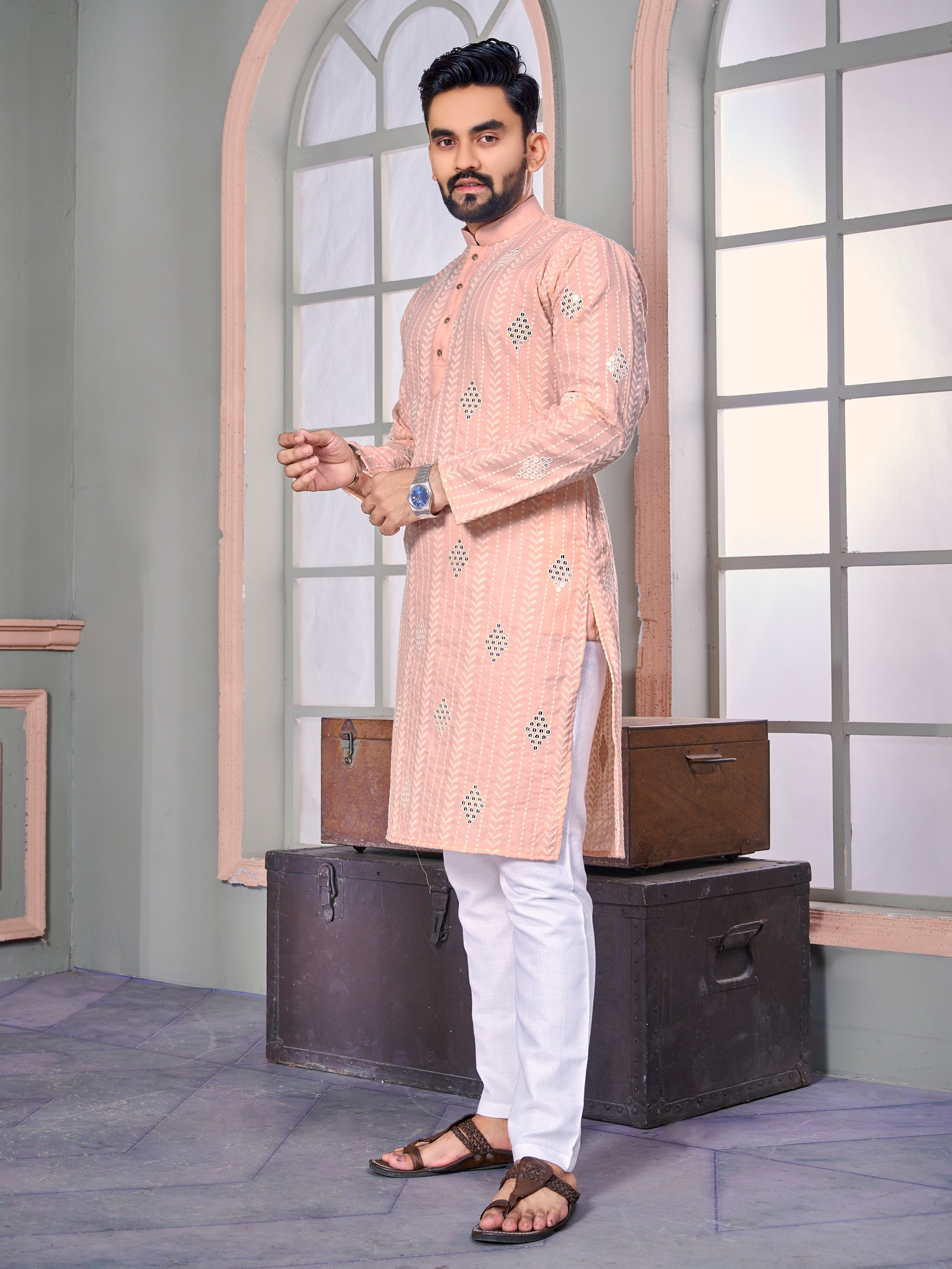 Van-Tara Luxe Linen Light Pink Kurta
