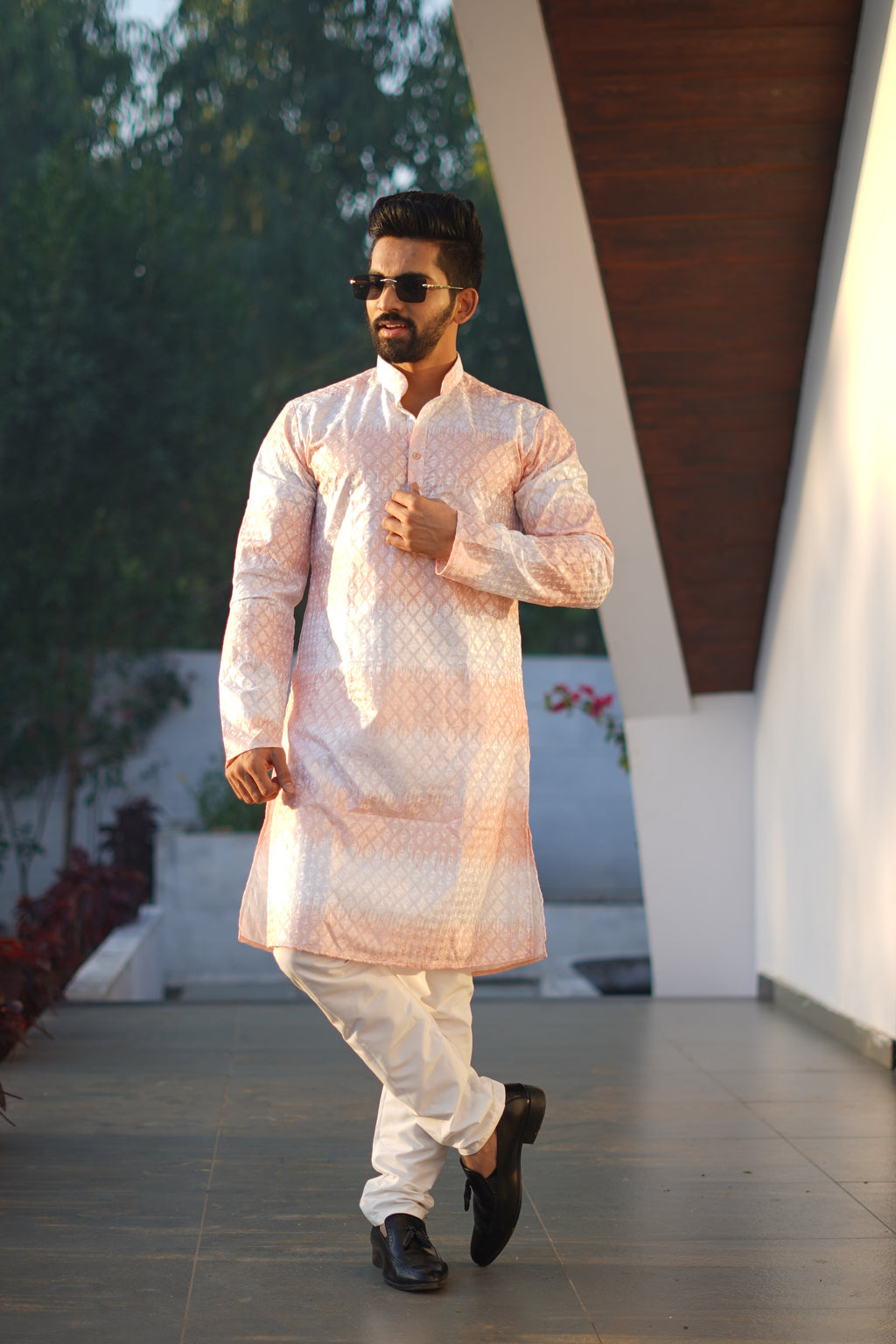 Men's Rainbow Print Cotton Kurta Orange