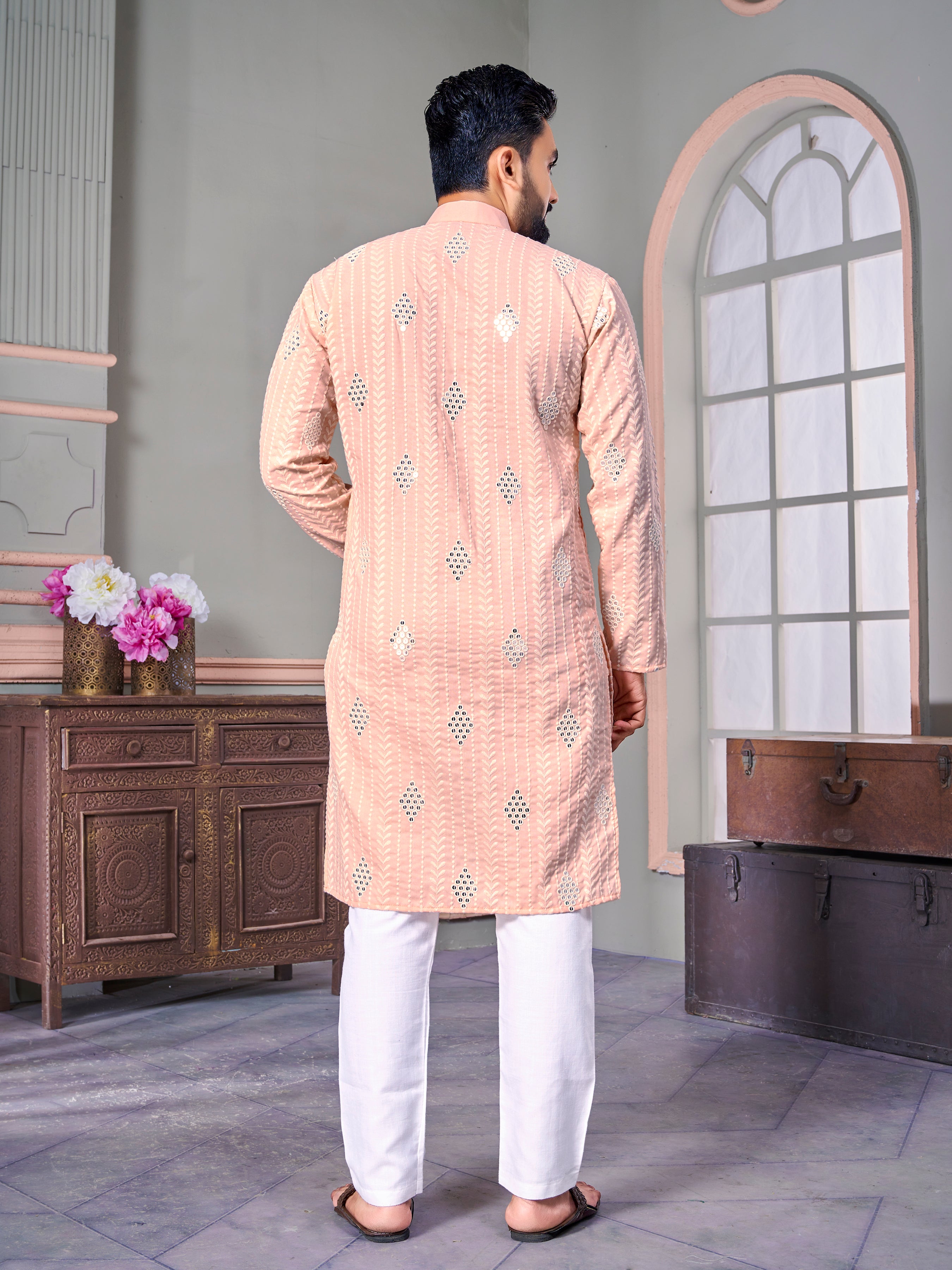 Van-Tara Luxe Linen Light Pink Kurta