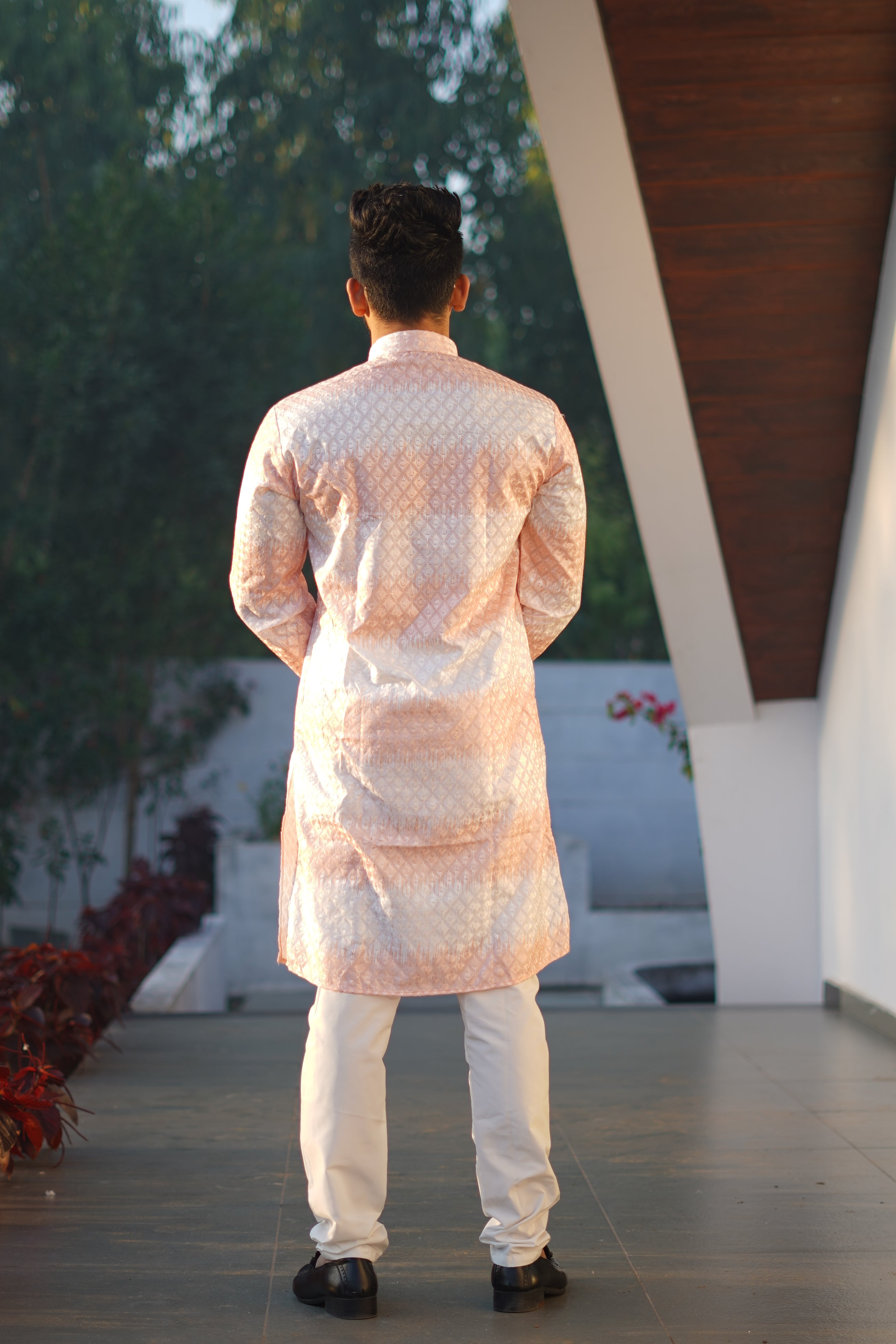 Men's Rainbow Print Cotton Kurta Orange