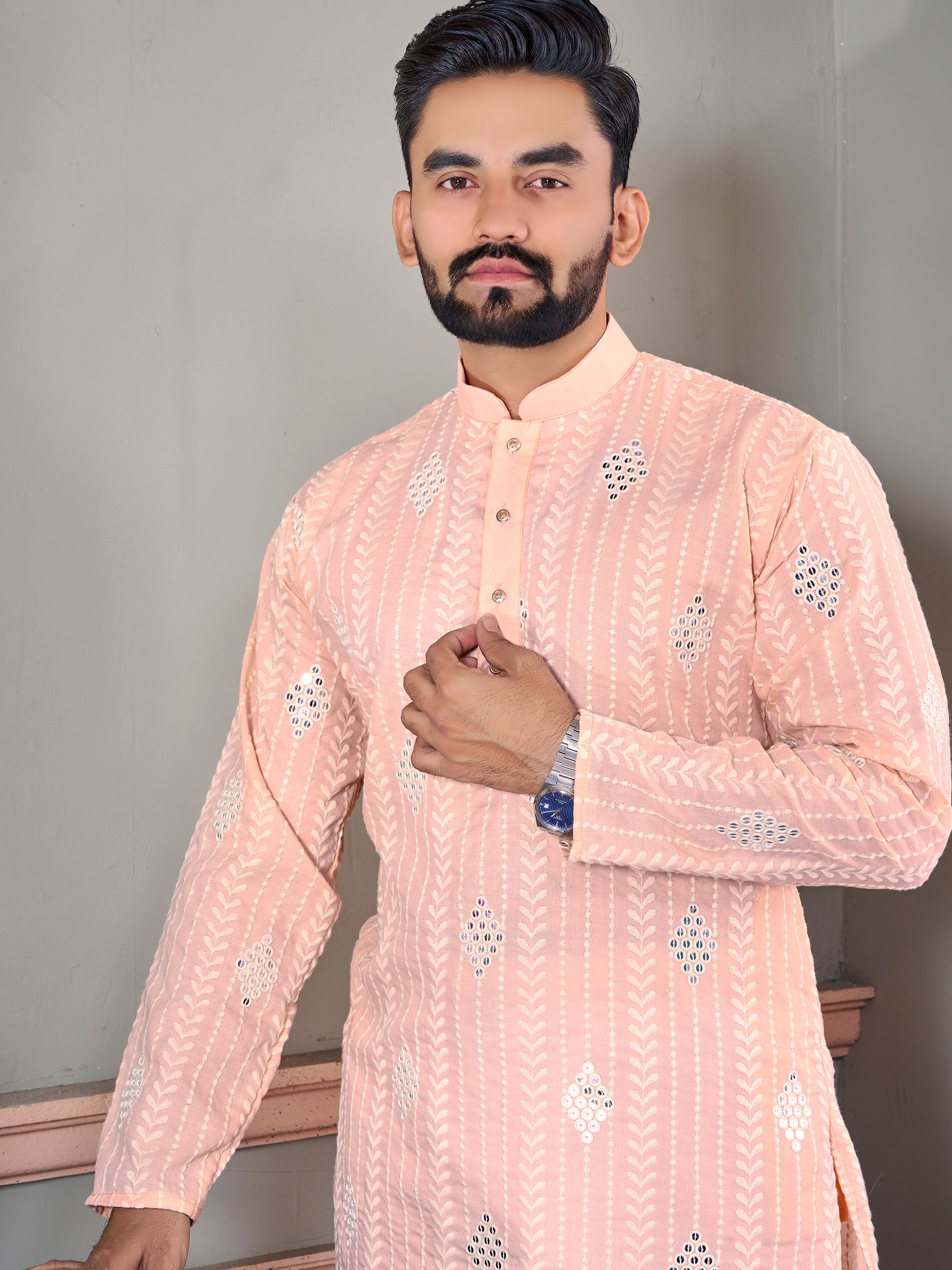 Van-Tara Luxe Linen Light Pink Kurta