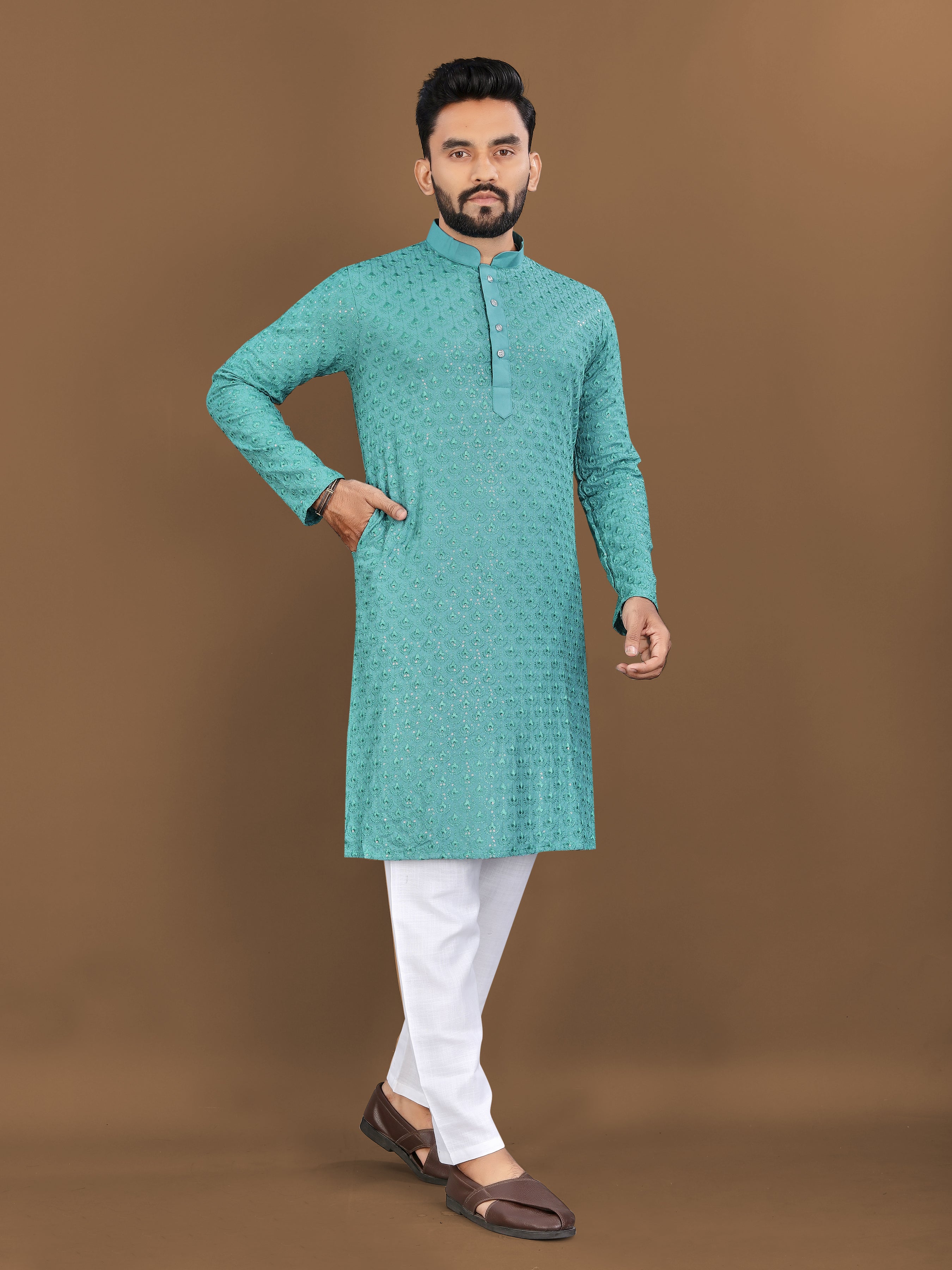 Men’s Lotus Rayon Kurta Teal Blue