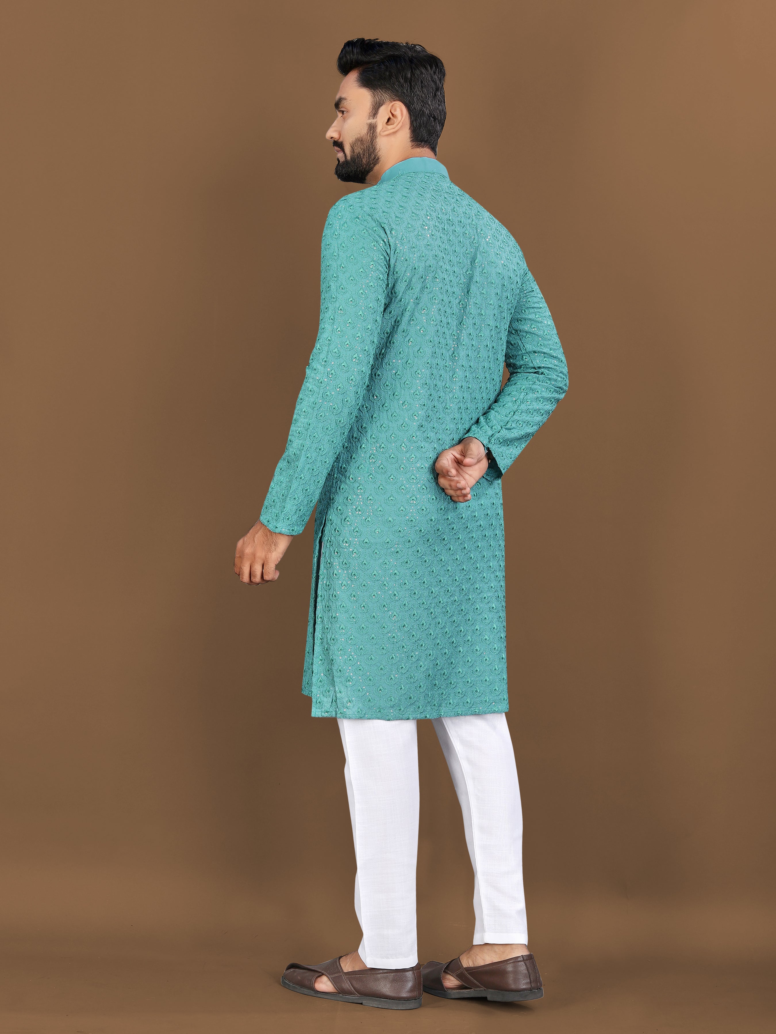 Men’s Lotus Rayon Kurta Teal Blue