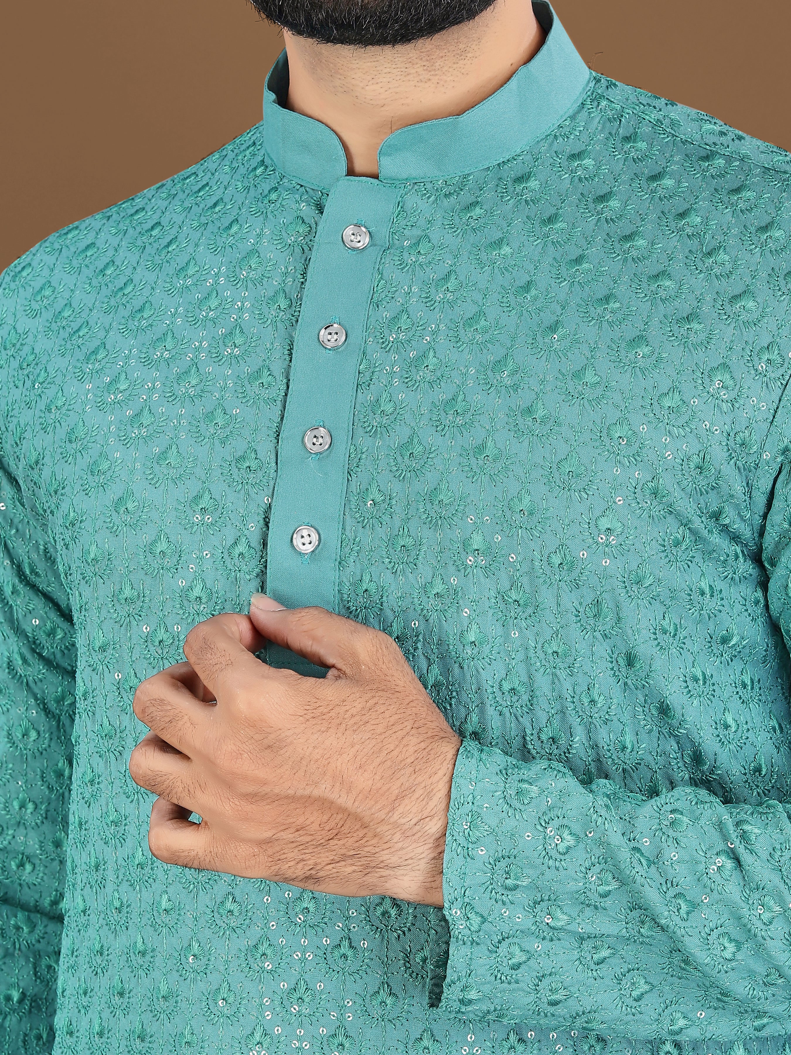 Men’s Lotus Rayon Kurta Teal Blue