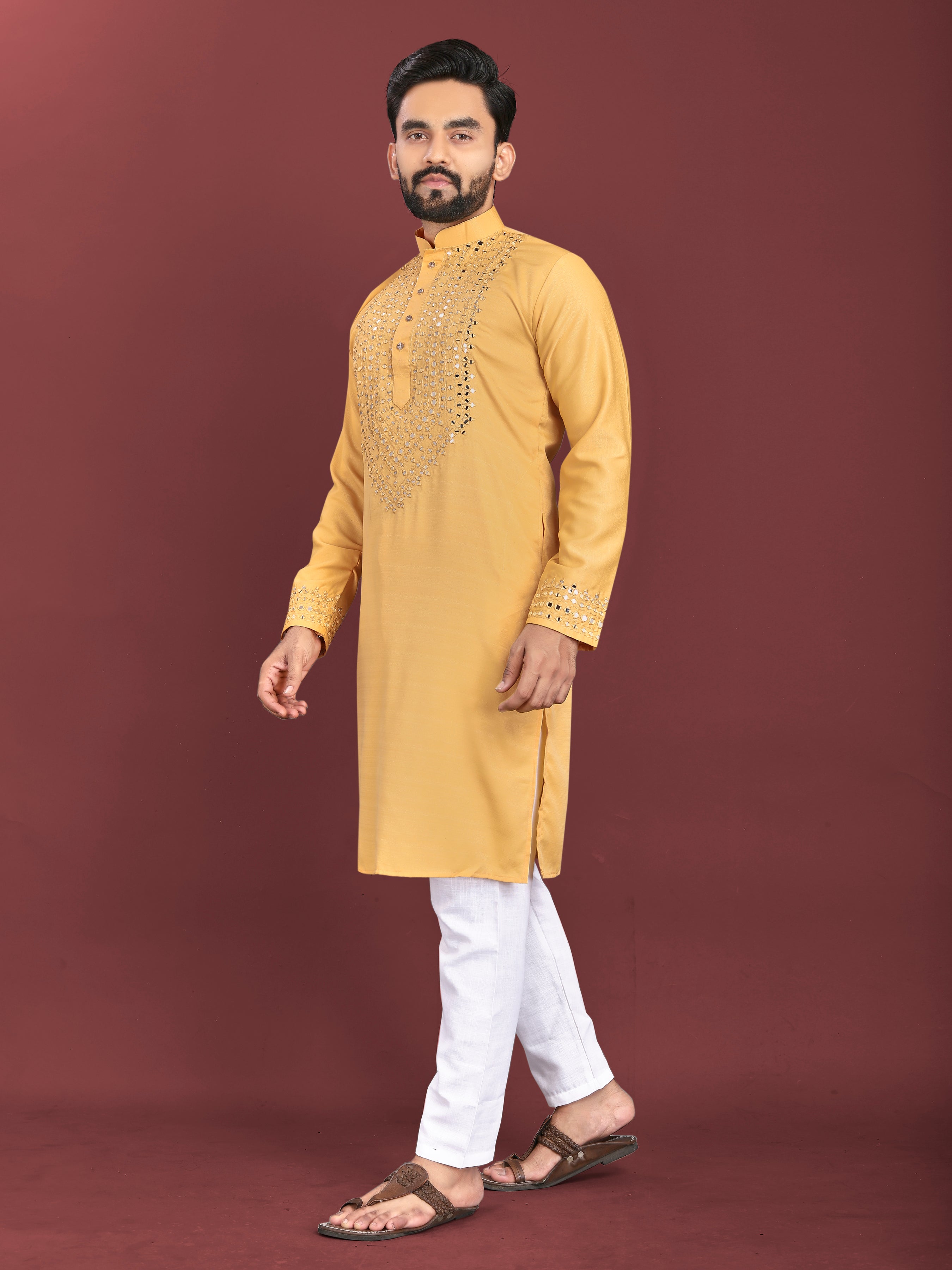 Kohinoor Kurta with Real Mirror Handwork Yellow
