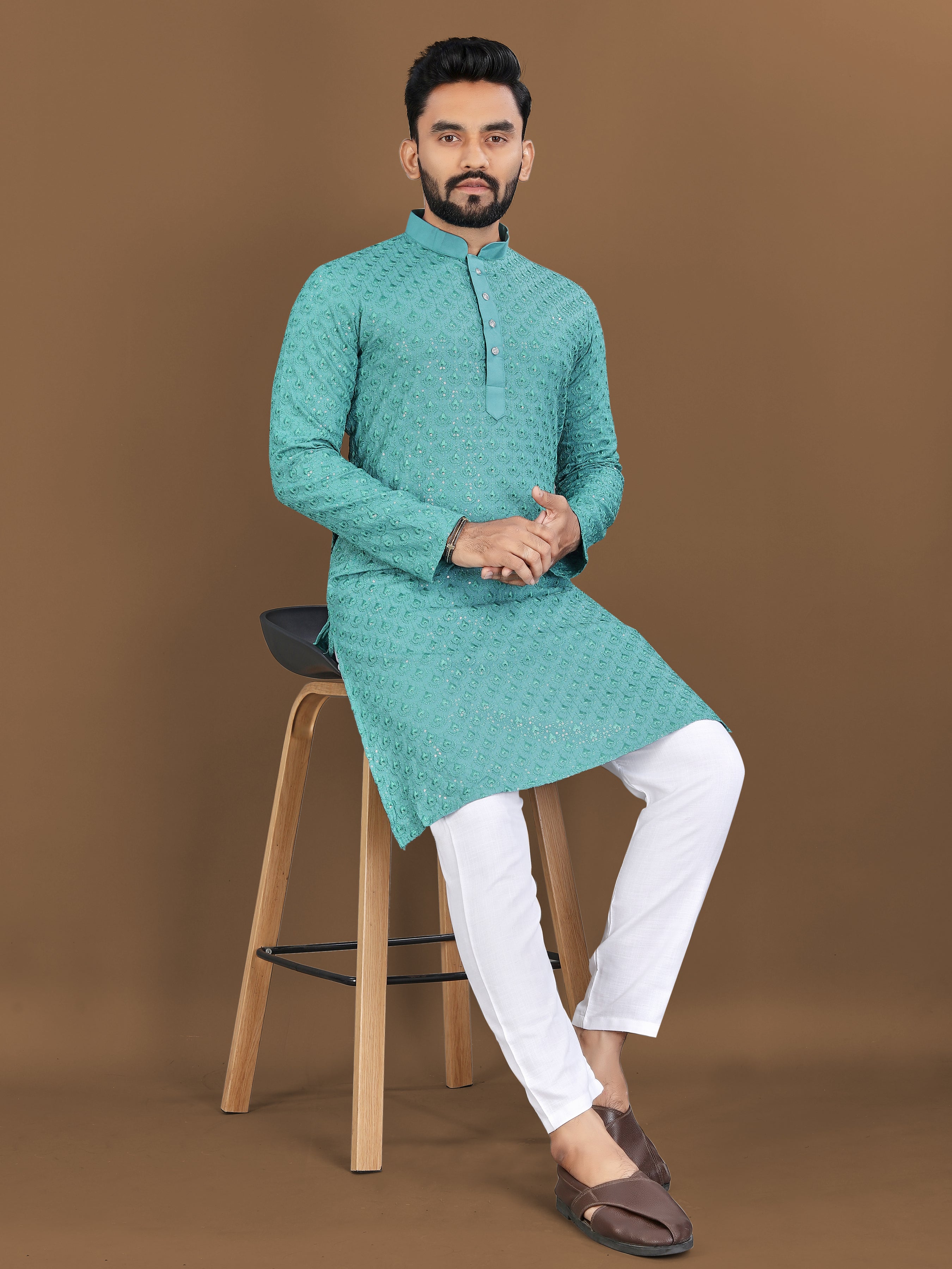 Men’s Lotus Rayon Kurta Teal Blue