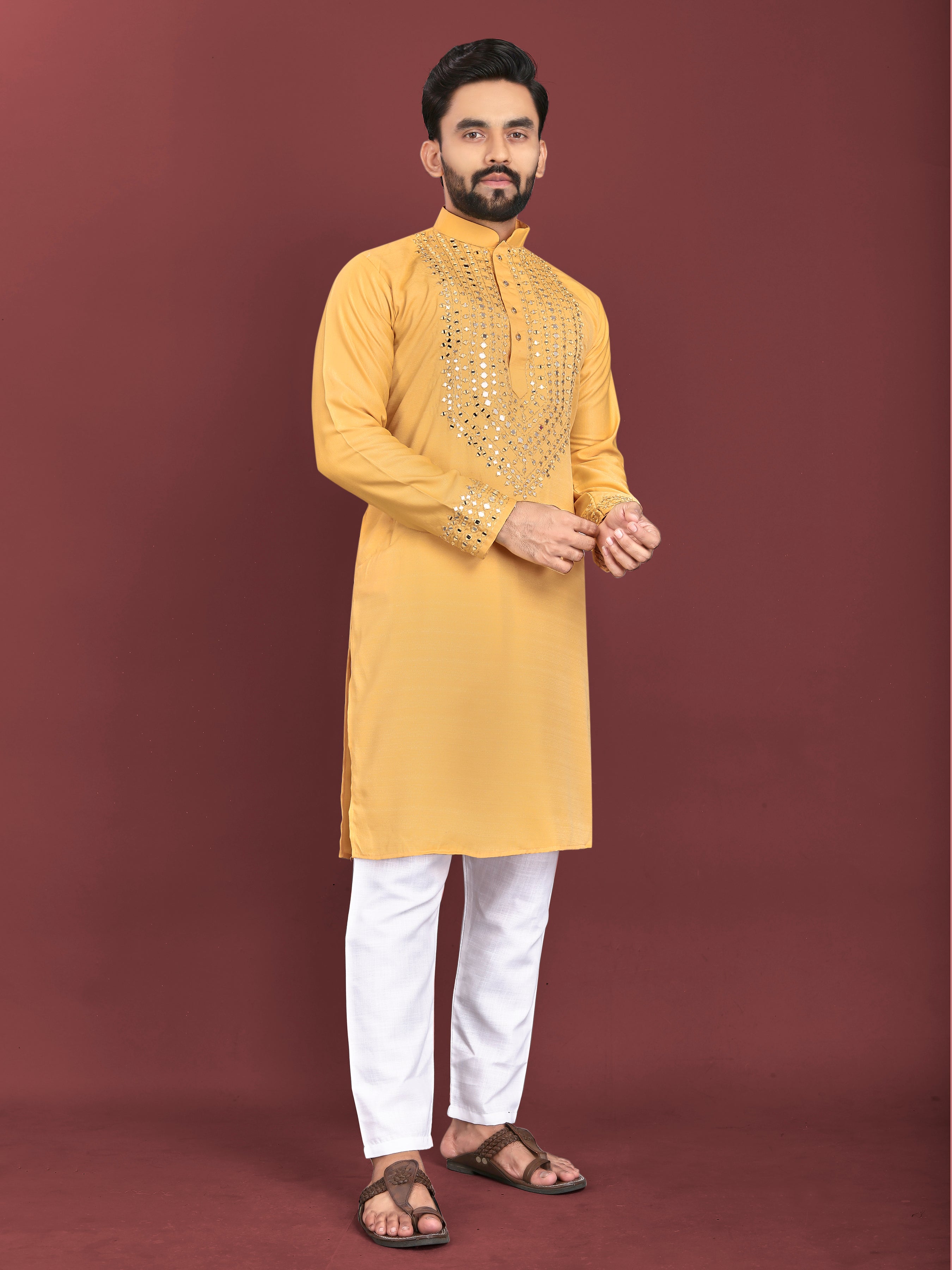 Kohinoor Kurta with Real Mirror Handwork Yellow