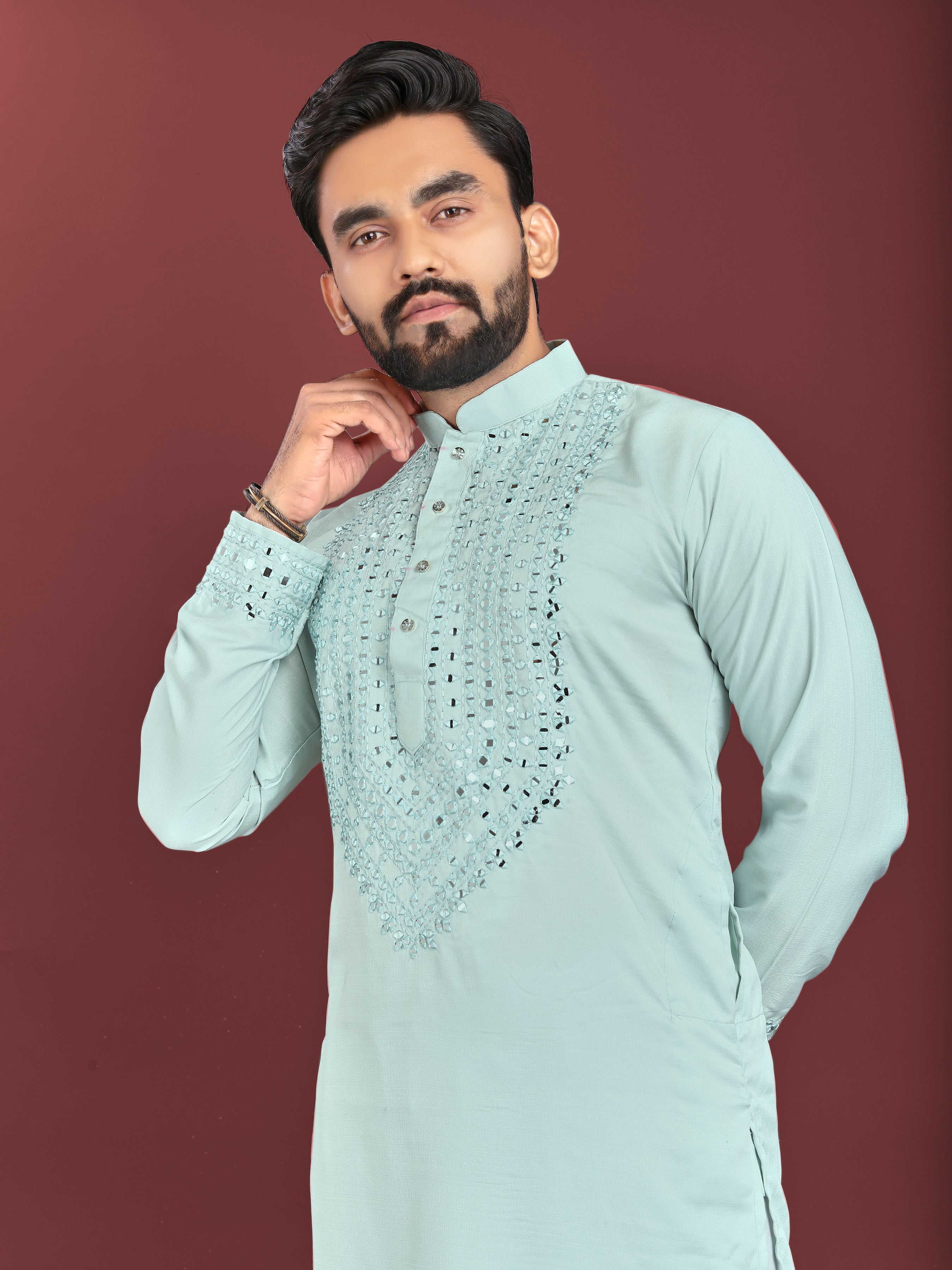 Kohinoor Kurta with Real Mirror Handwork Aqua Mist