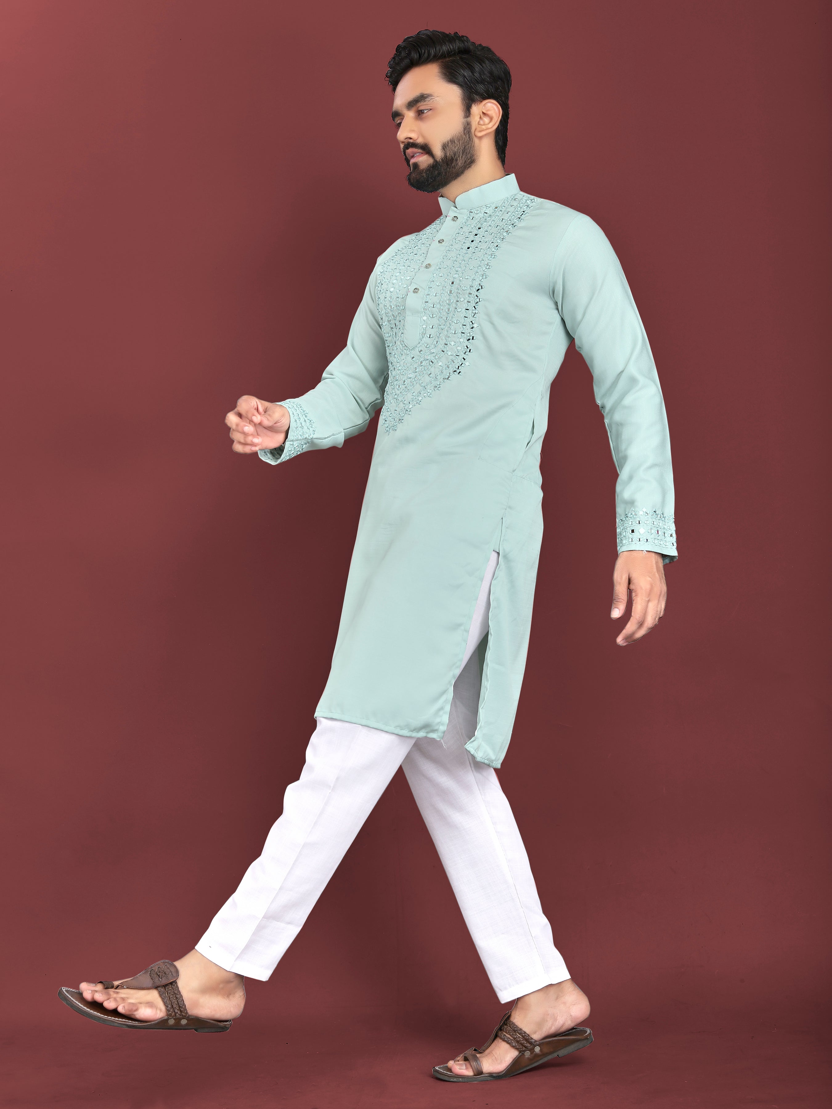 Kohinoor Kurta with Real Mirror Handwork Aqua Mist