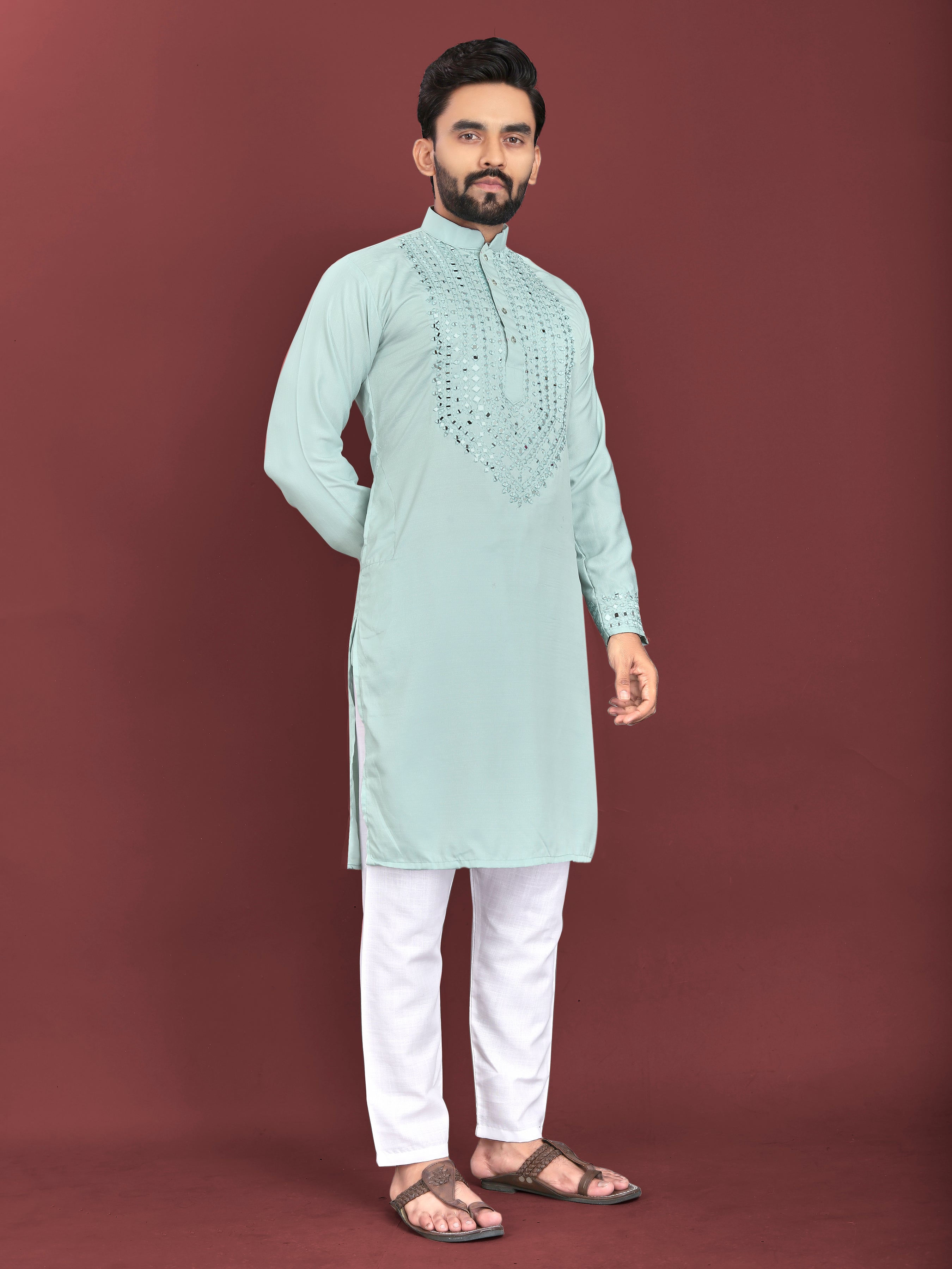 Kohinoor Kurta with Real Mirror Handwork Aqua Mist