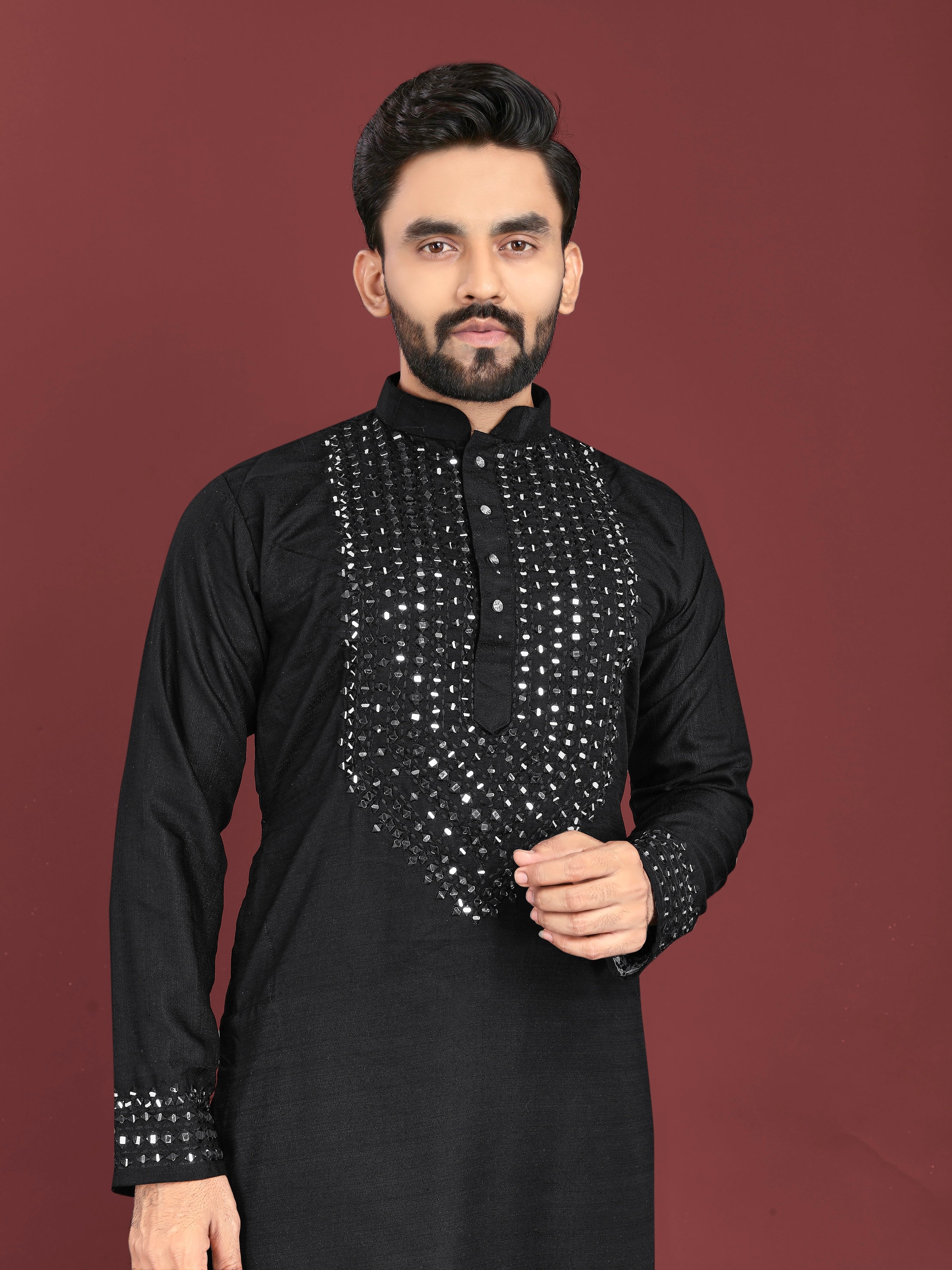 Kohinoor Kurta with Real Mirror Handwork Black