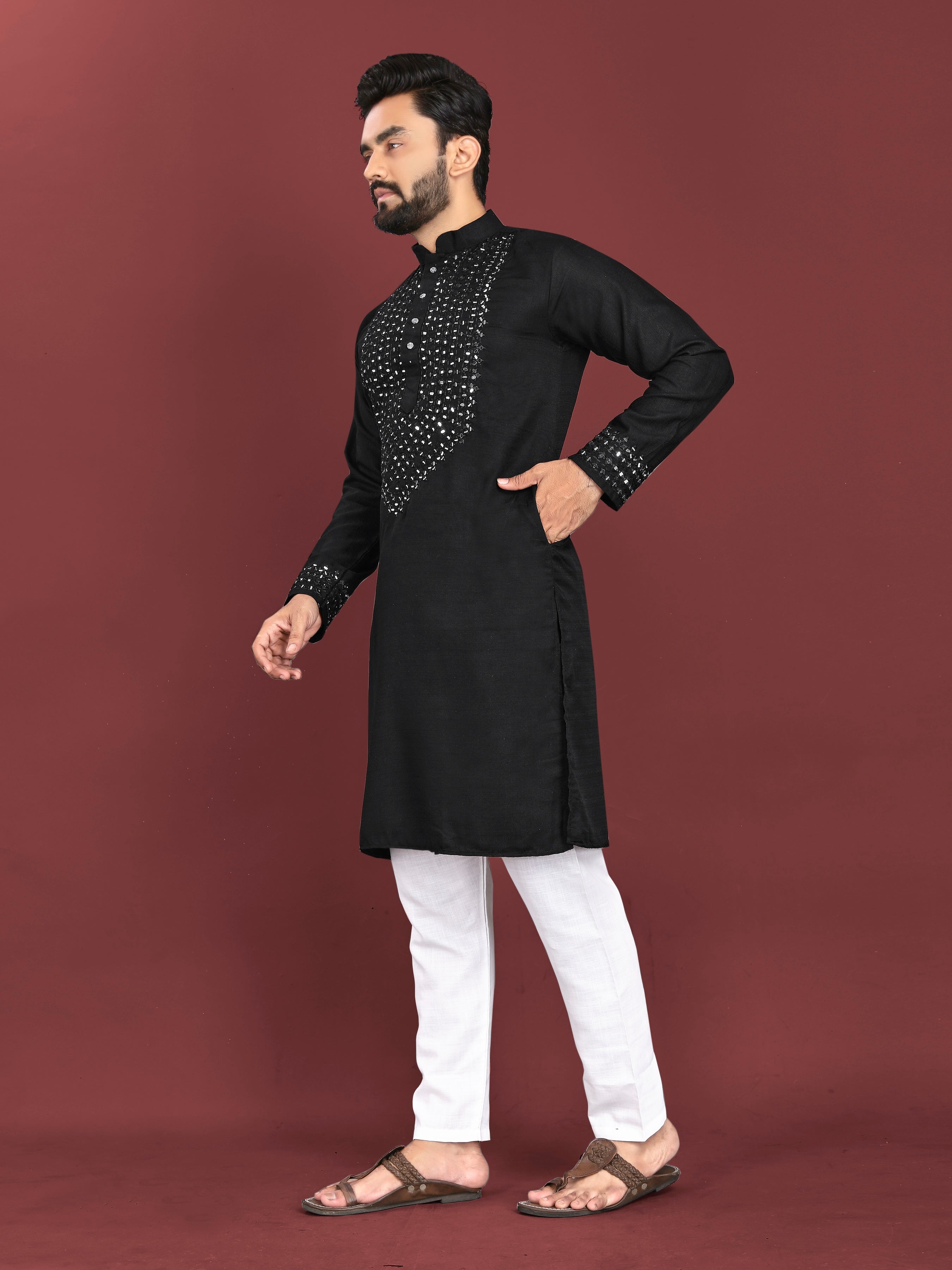 Kohinoor Kurta with Real Mirror Handwork Black