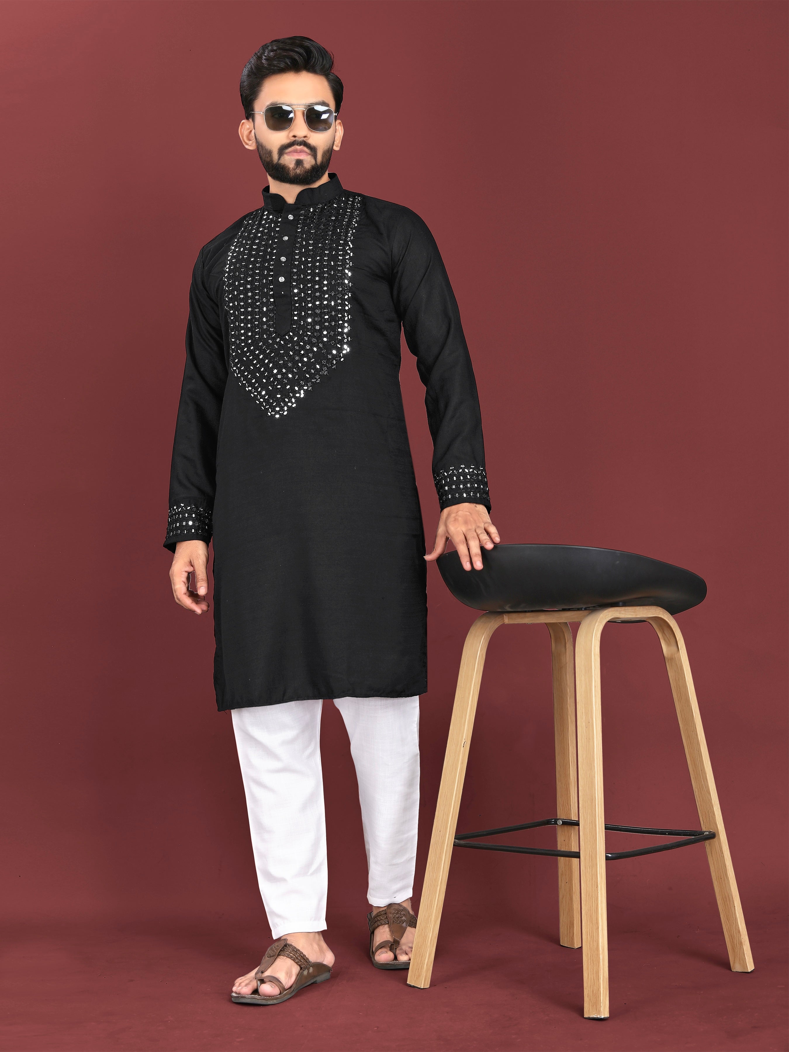Kohinoor Kurta with Real Mirror Handwork Black