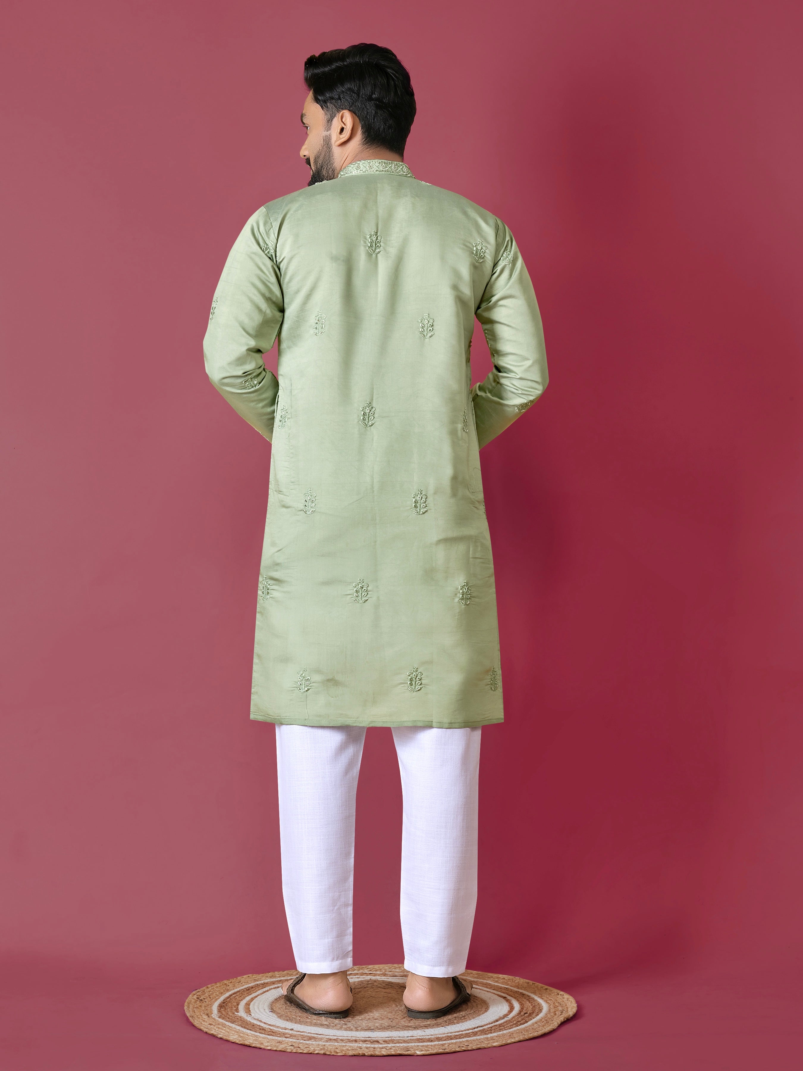 Men's Roman Silk Kurta With Hand Work Pista
