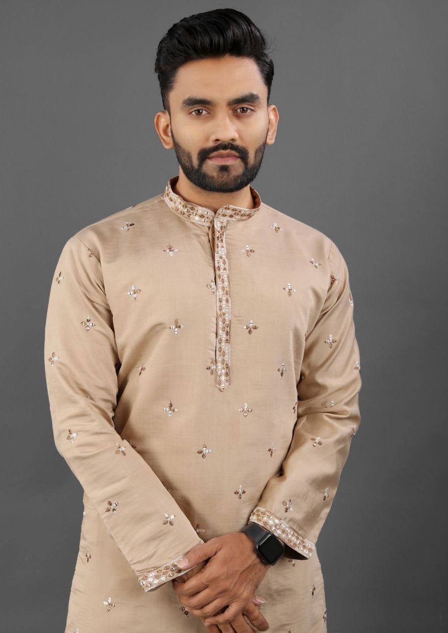Men's Heritage Glory Russian Silk Cream Kurta Set