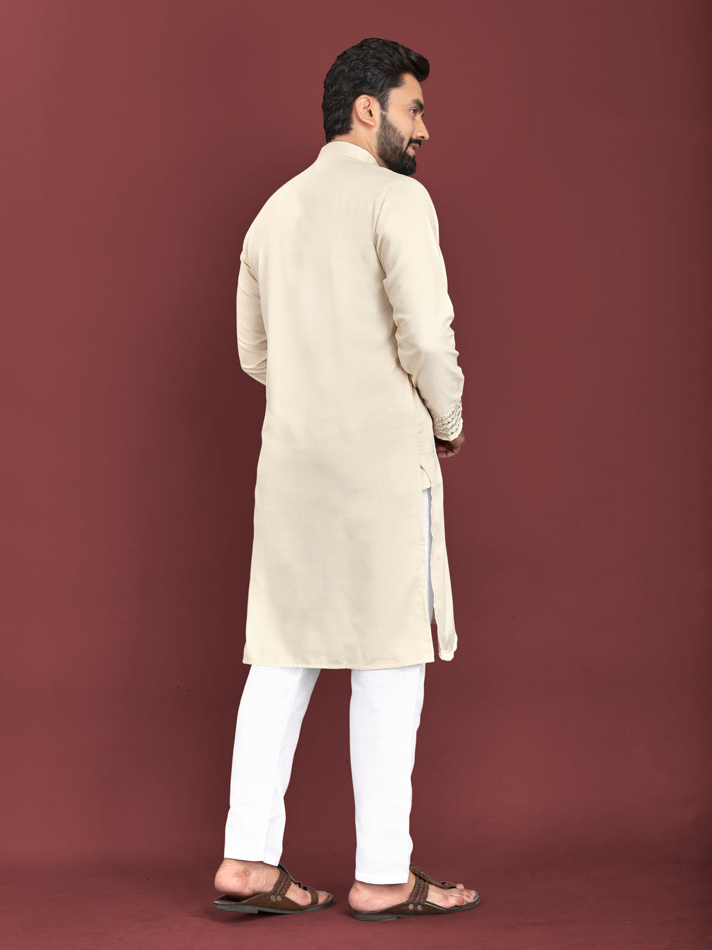 Kohinoor Kurta with Real Mirror Handwork Beige