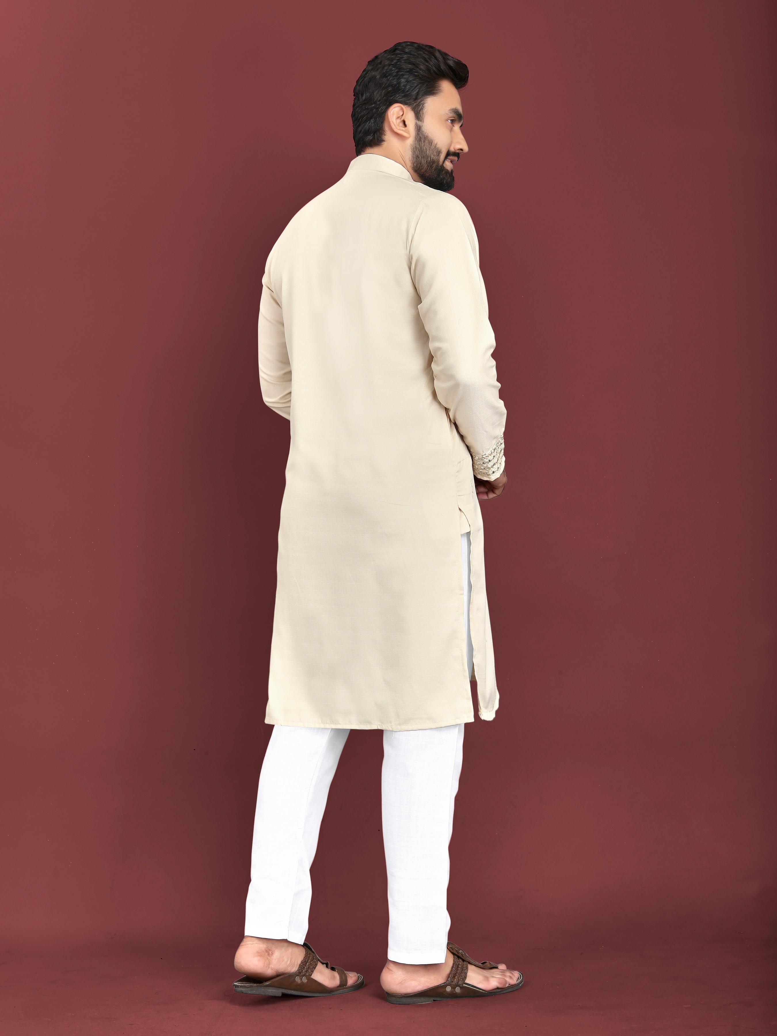 Kohinoor Kurta with Real Mirror Handwork Beige