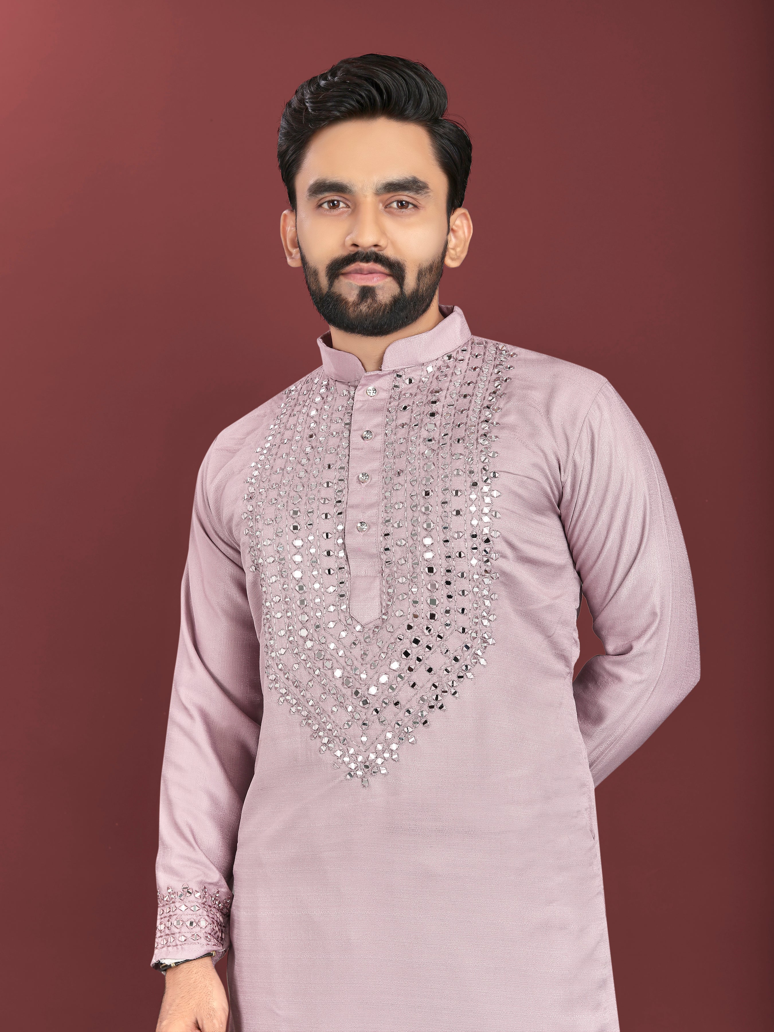 Kohinoor Kurta with Real Mirror Handwork Lavender
