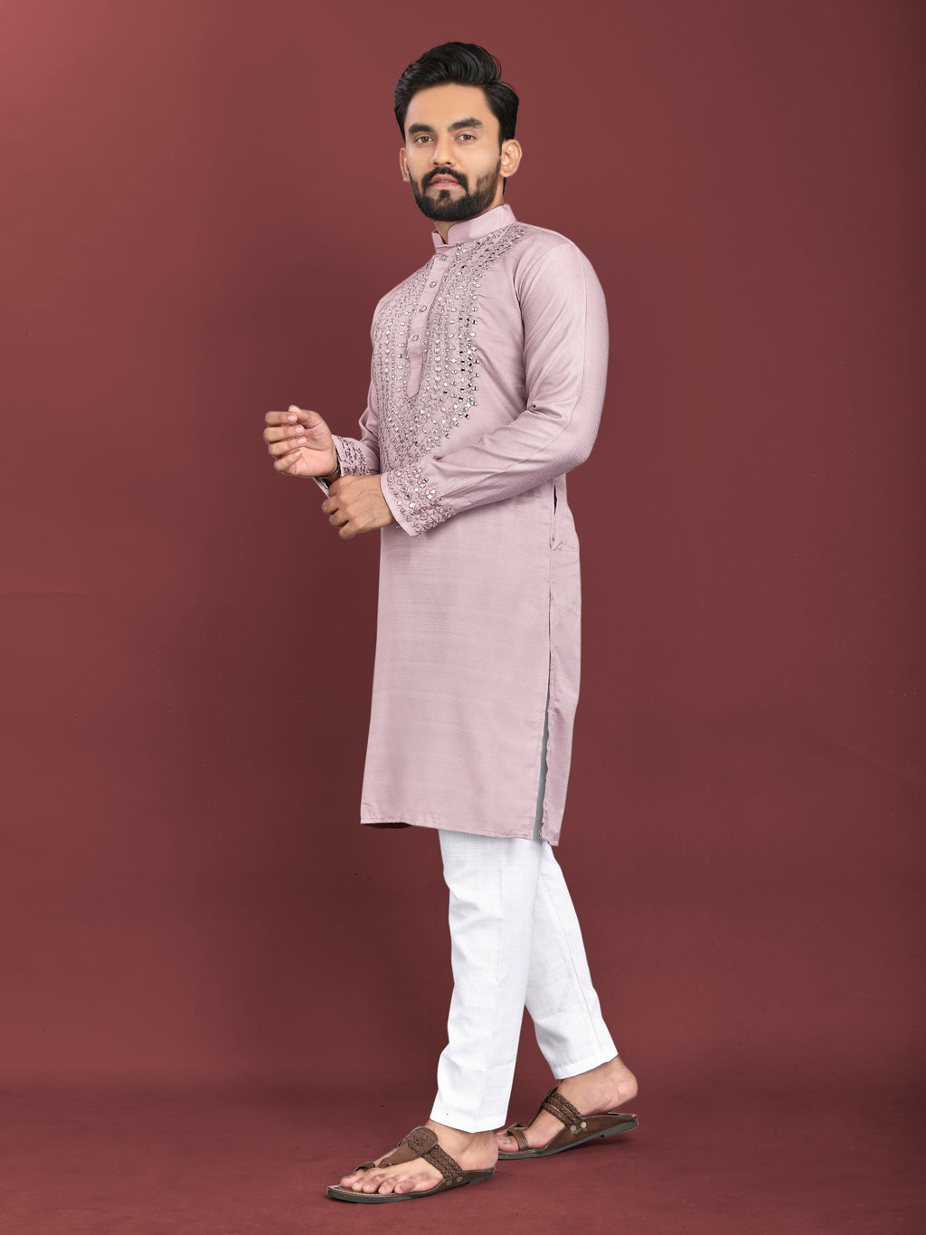 Kohinoor Kurta with Real Mirror Handwork Lavender